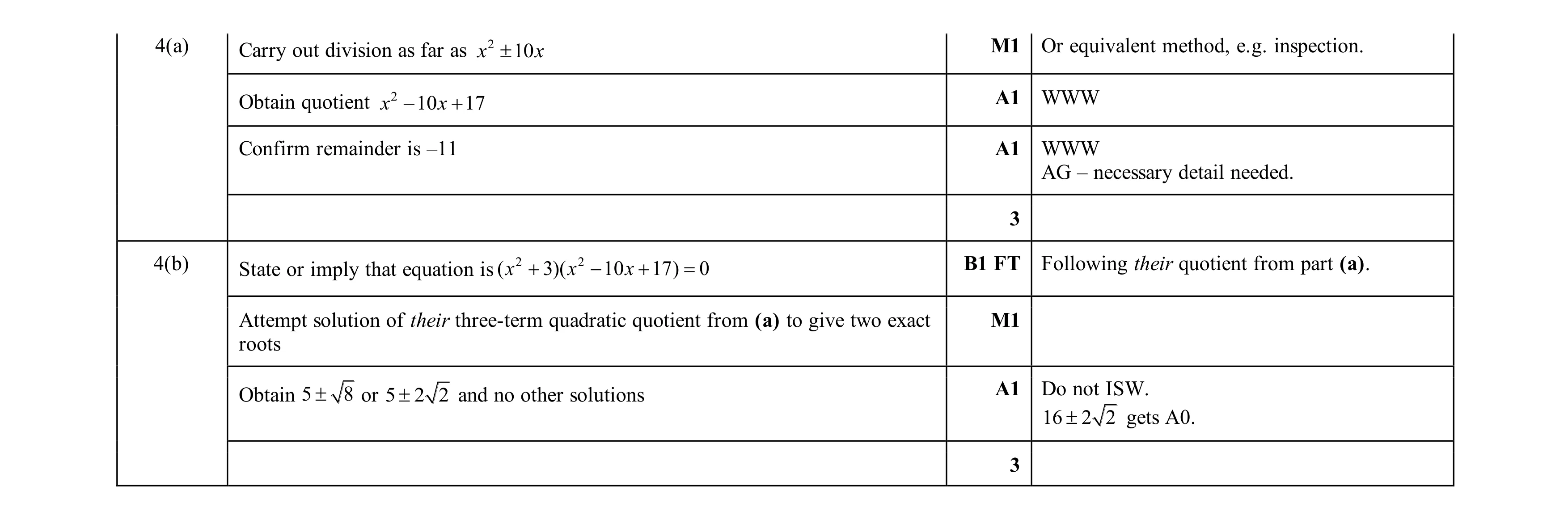 Mark scheme for question 111