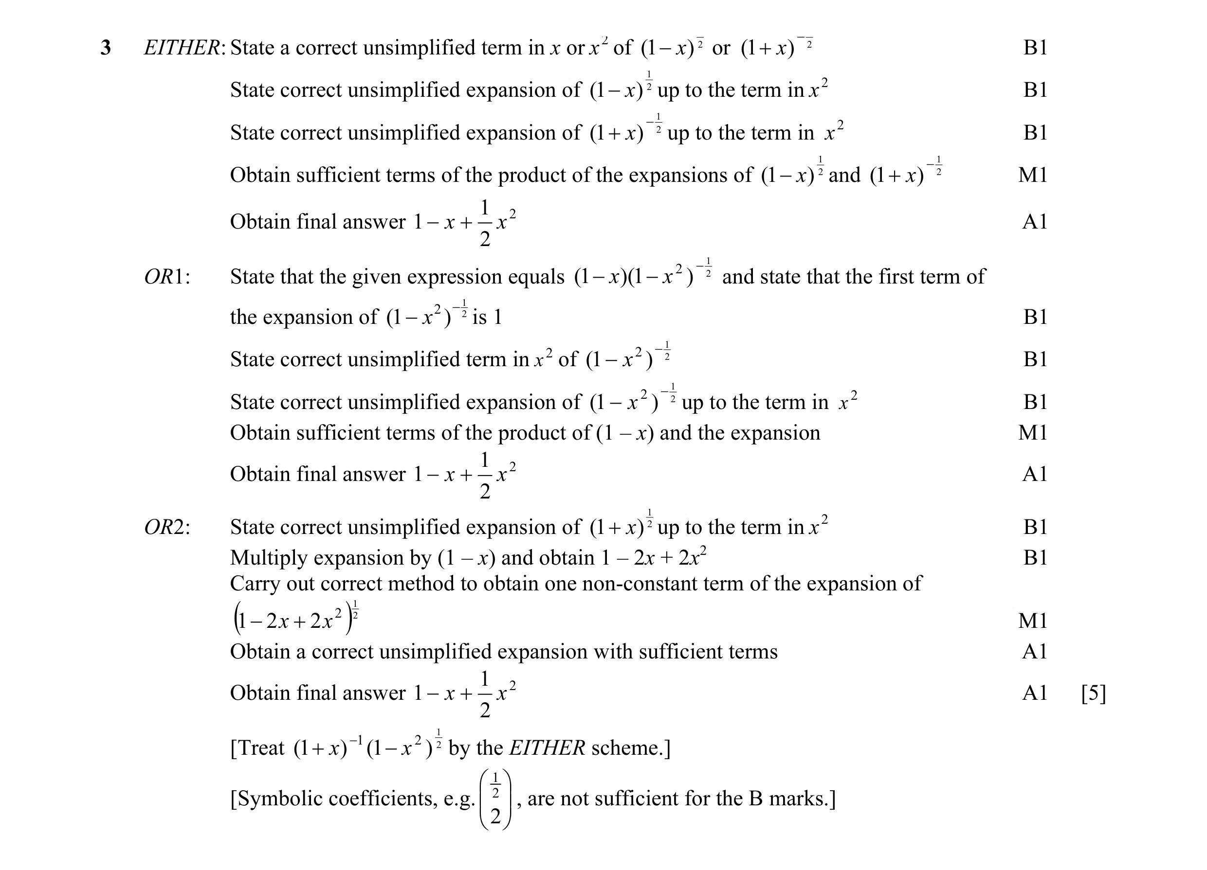 Mark scheme for question 16