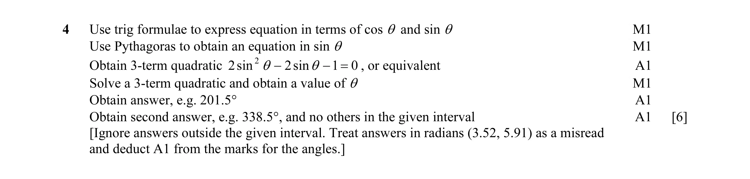 Mark scheme for question 6