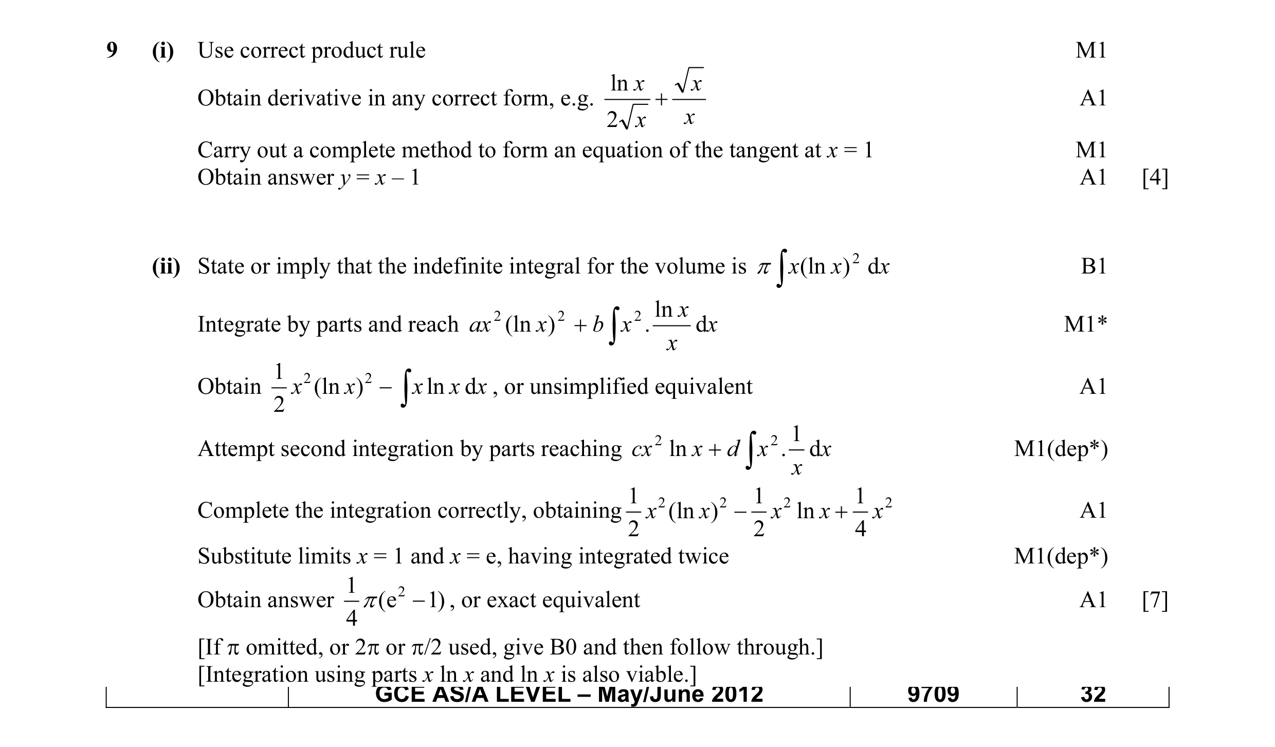 Mark scheme for question 24