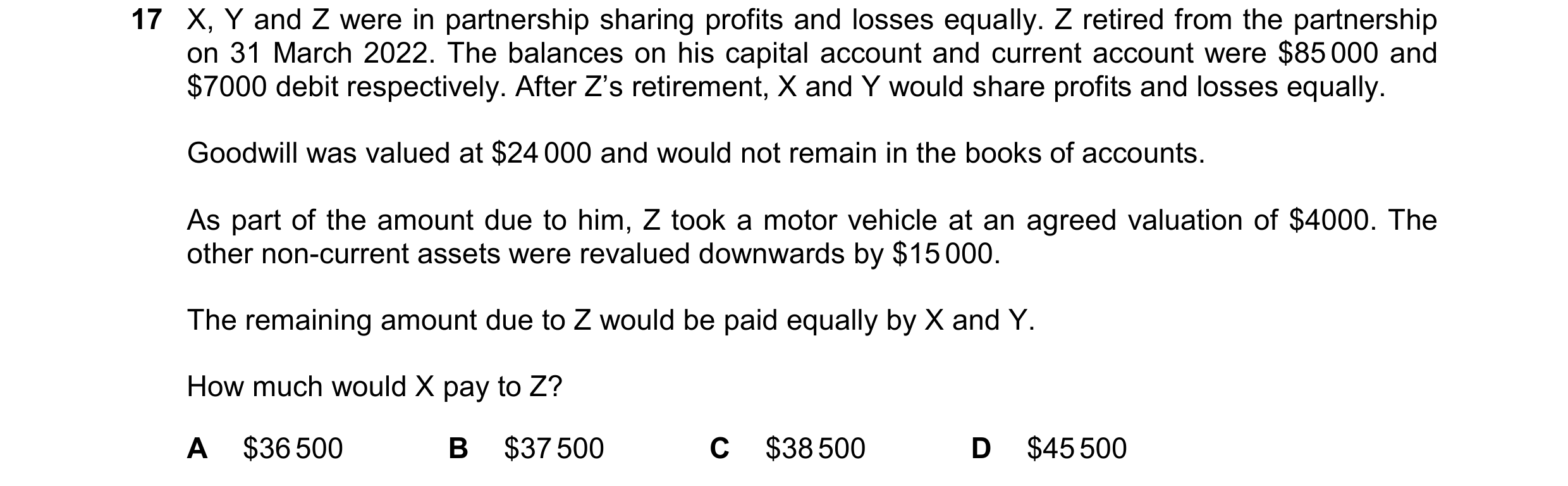 Question 174: X, Y and Z were in partnership sharing profits and losses equally. Z retired from the partnership on 31 March 2022. The balances on his cap…