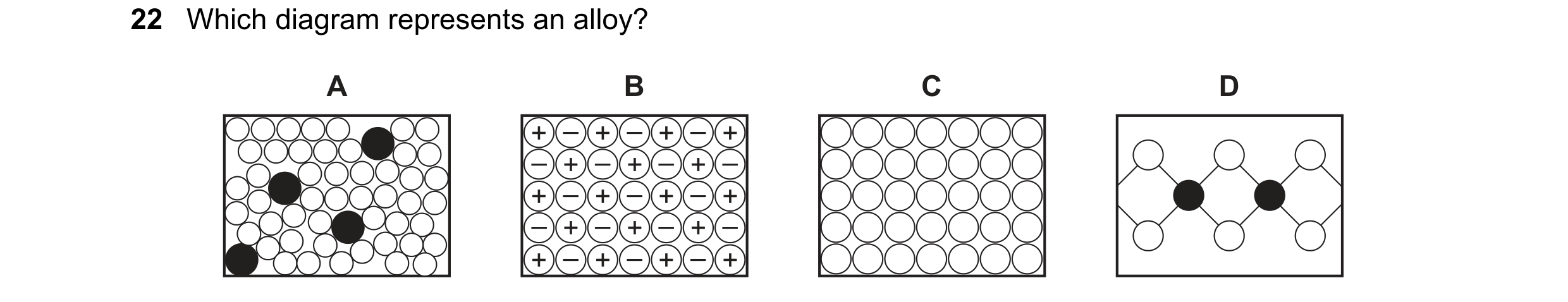 Question 10: Which diagram represents an alloy? A B C D + – + – + – + – + – + – + – + – + – + – + – + – + – + – + – + – + – +