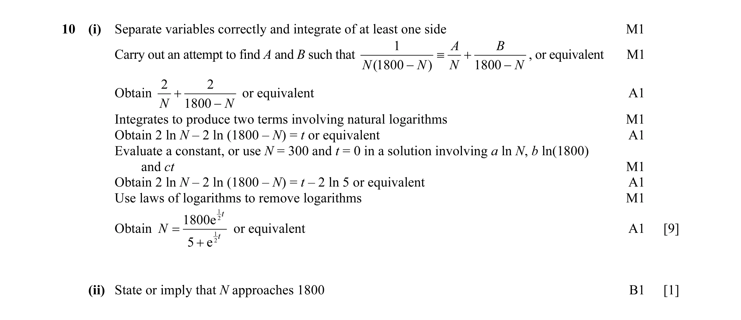 Mark scheme for question 13
