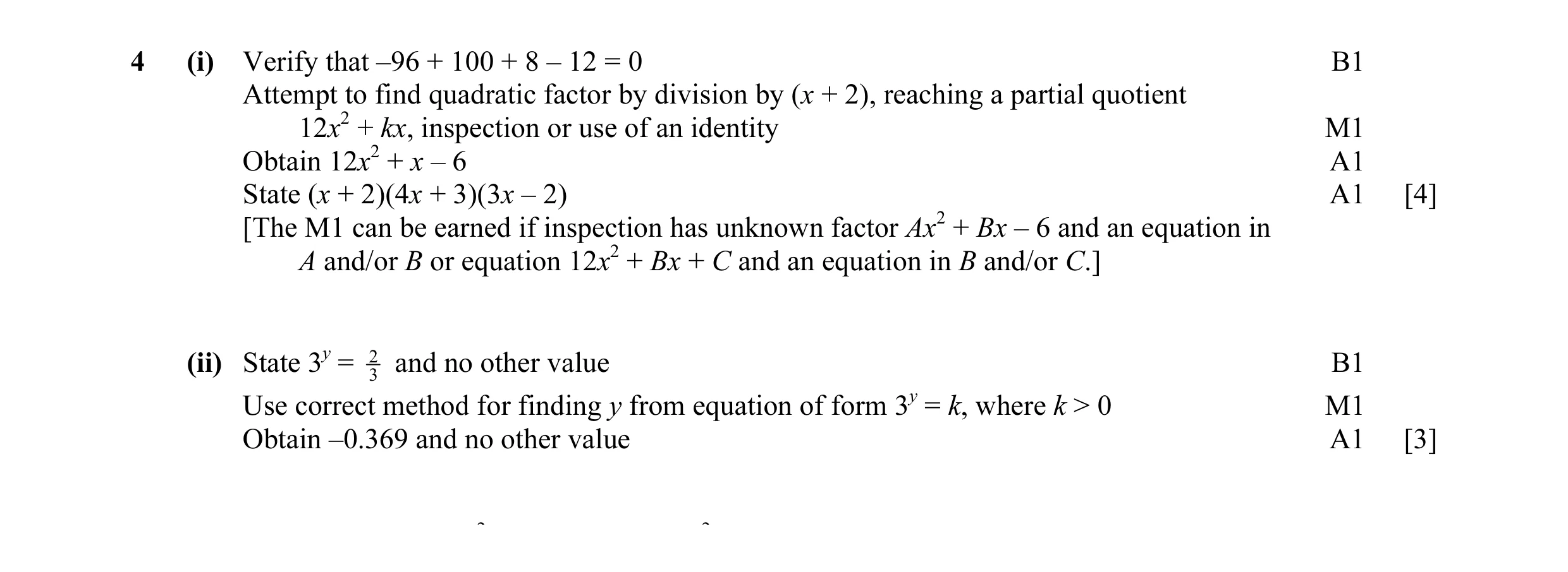 Mark scheme for question 10