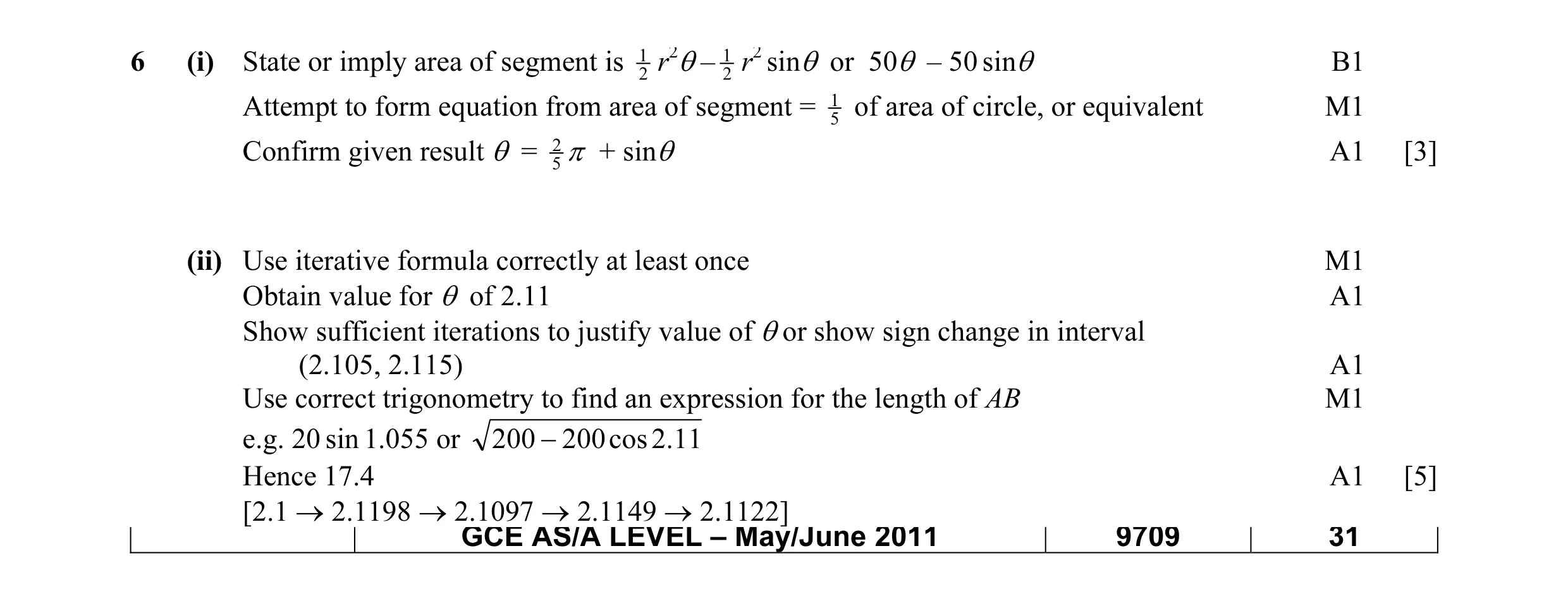 Mark scheme for question 15
