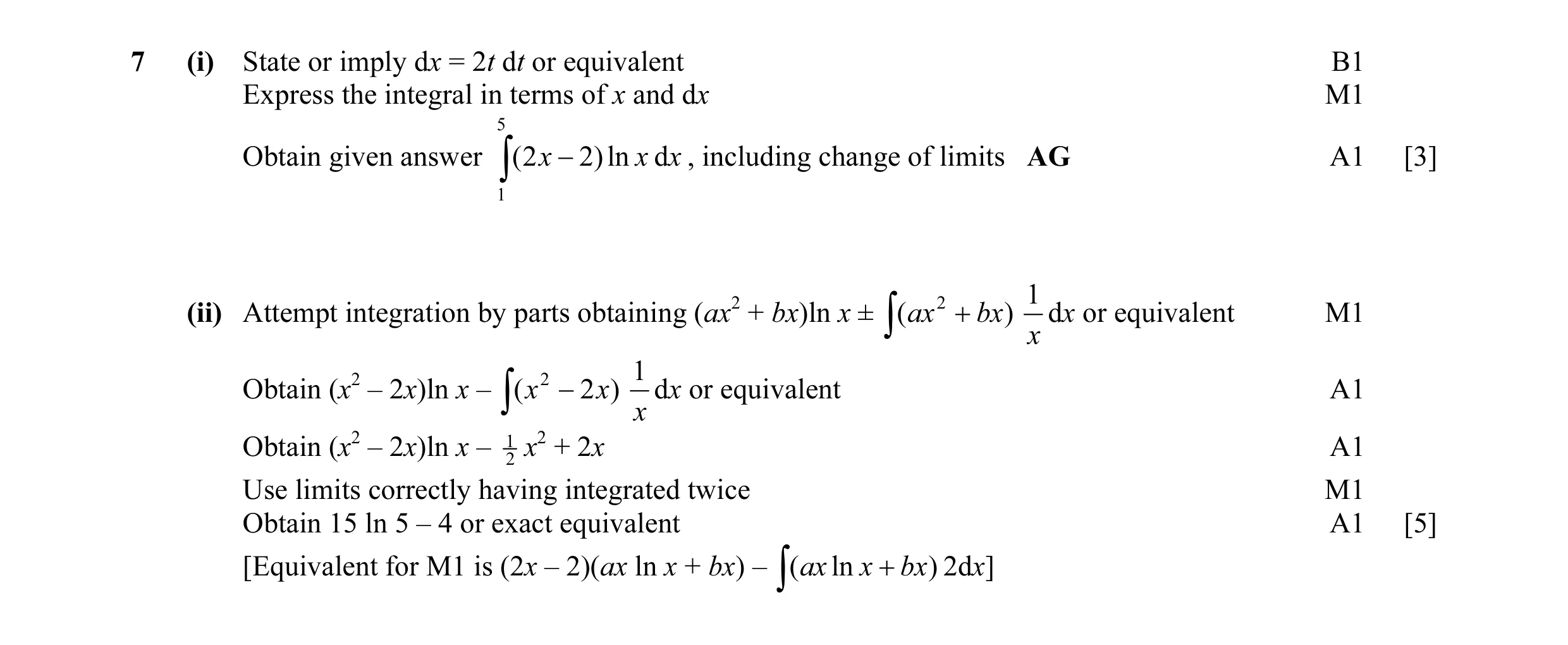 Mark scheme for question 5