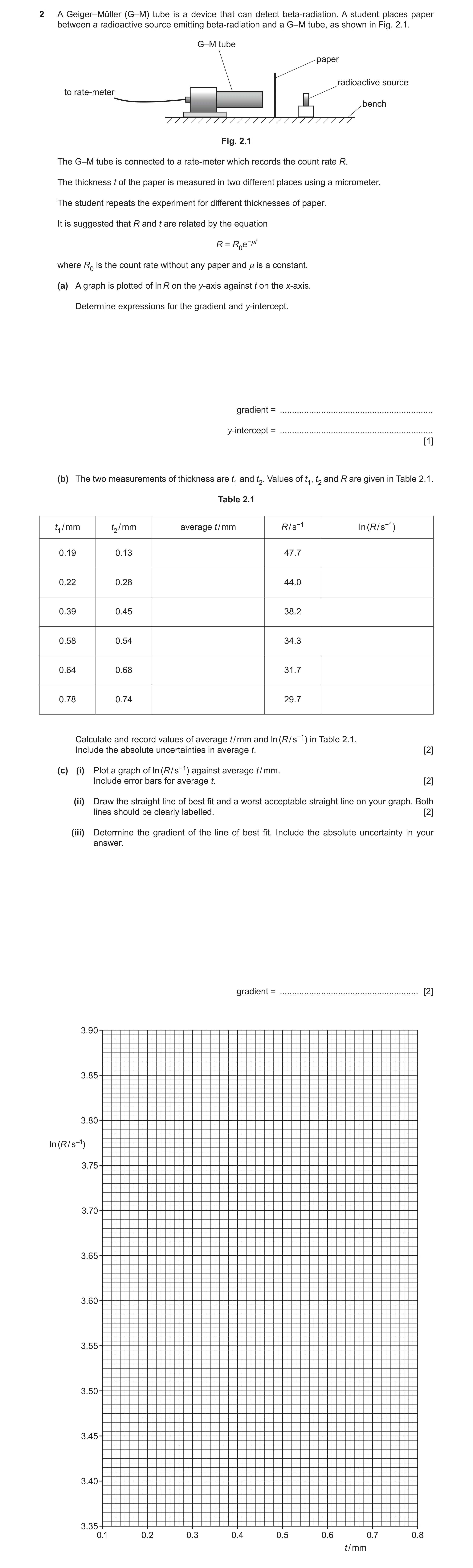 Question 56: A Geiger–Müller (G–M) tube is a device that can detect beta-radiation. A student places paper between a radioactive source emitting beta-ra…