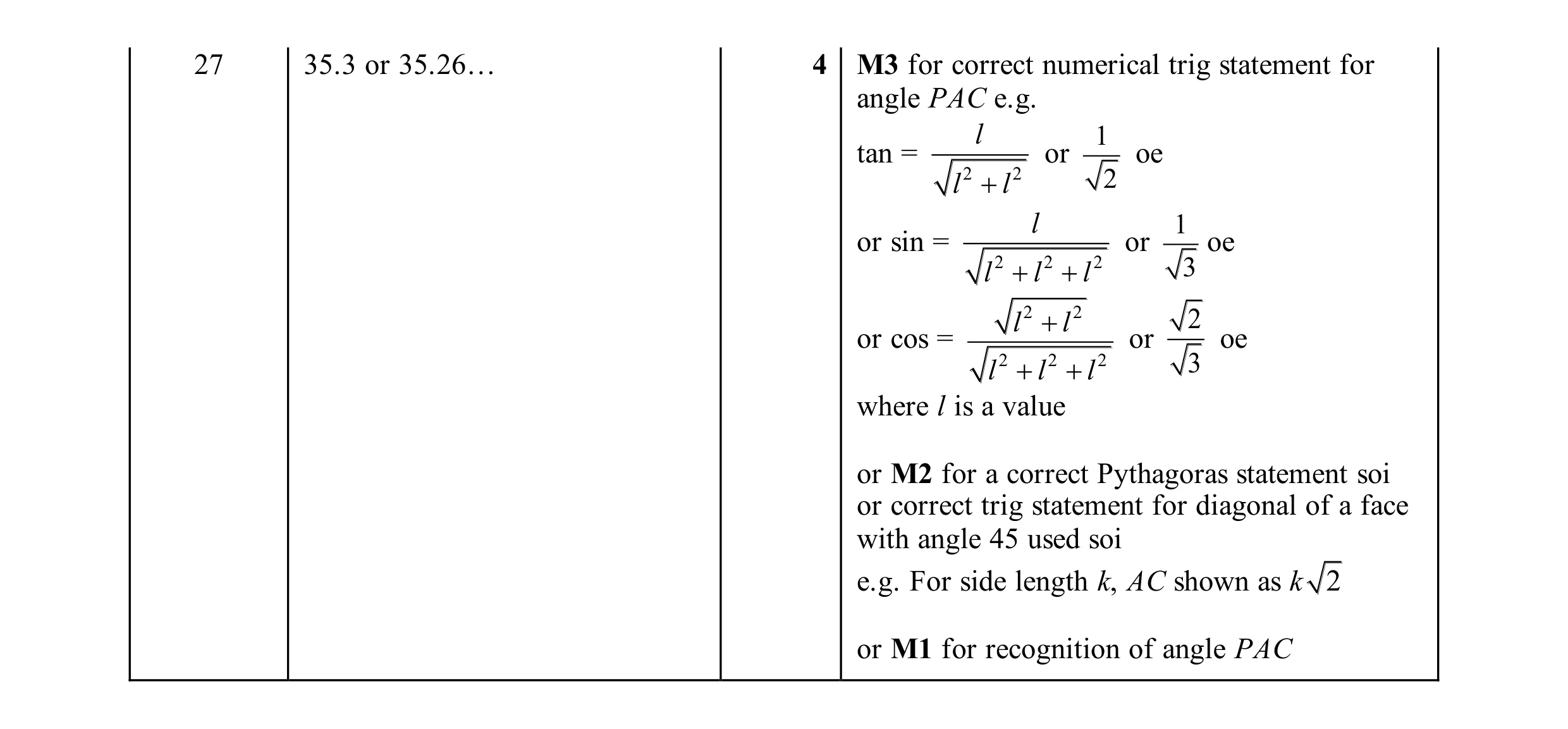 Mark scheme for question 10