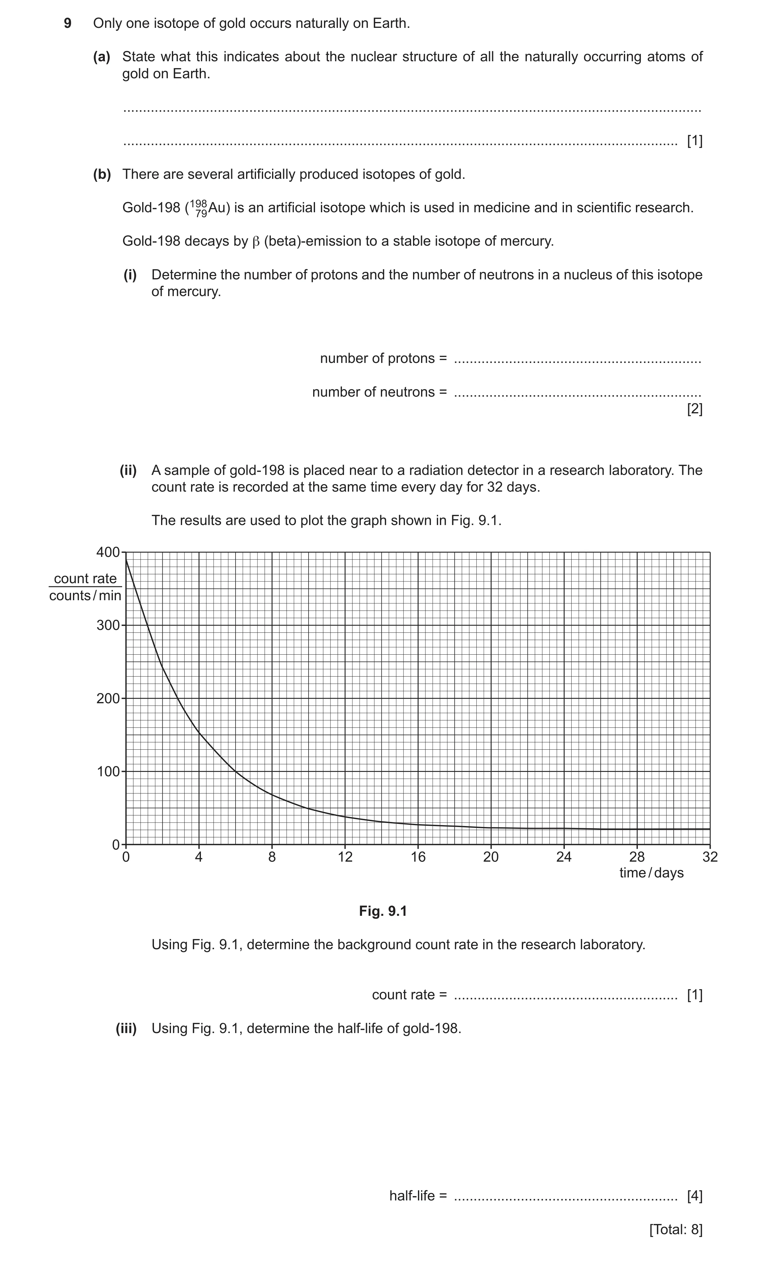 Question 21: Only one isotope of gold occurs naturally on Earth. (a) State what this indicates about the nuclear structure of all the naturally occurrin…