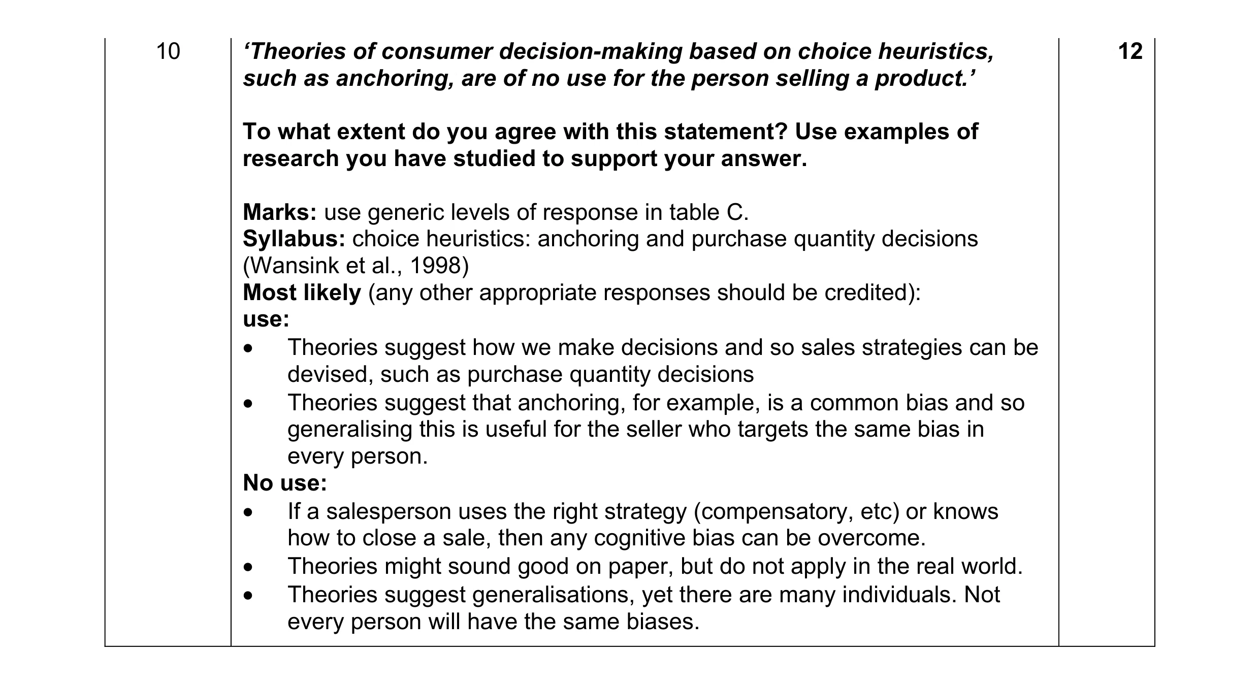 Mark scheme for question 28