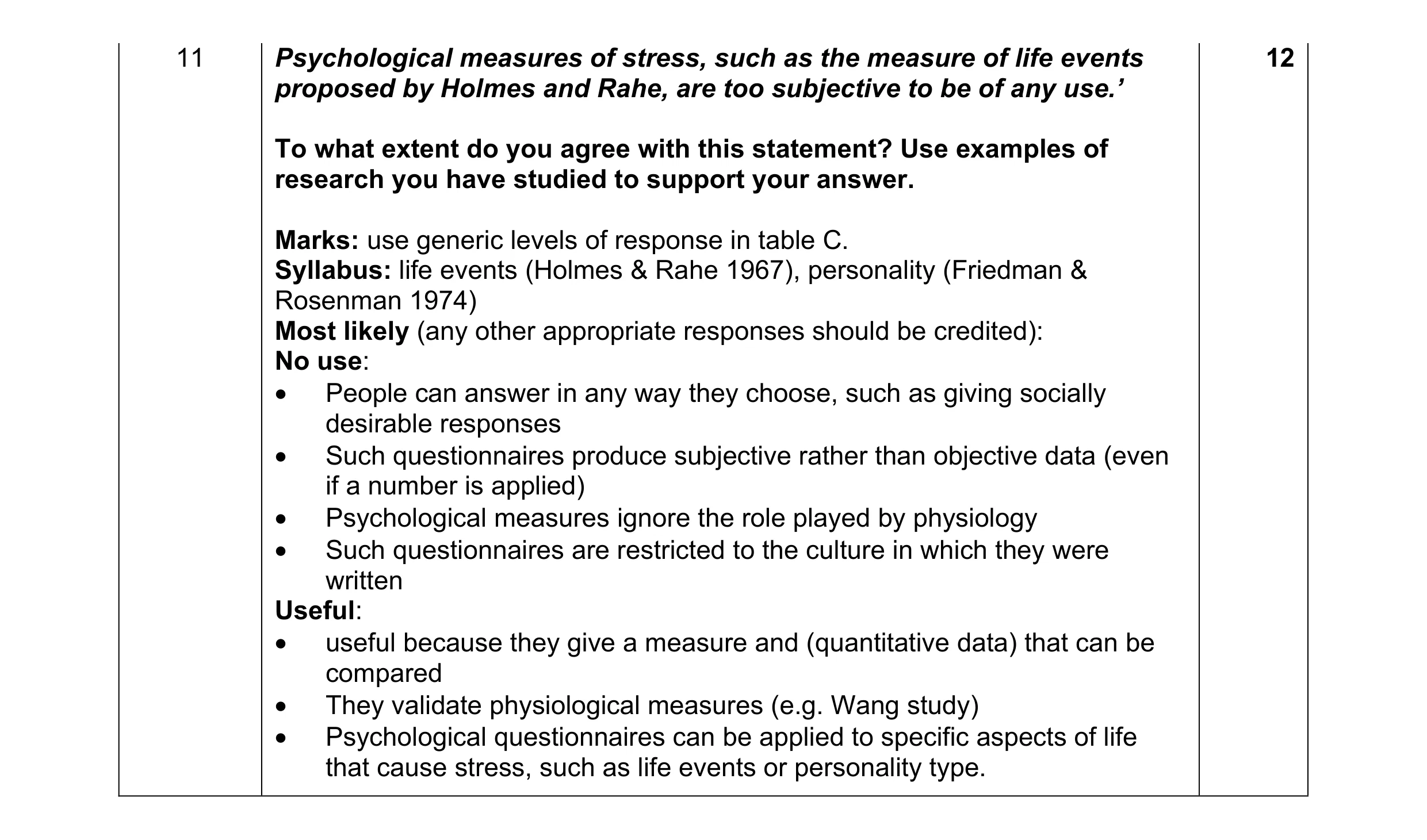 Mark scheme for question 14