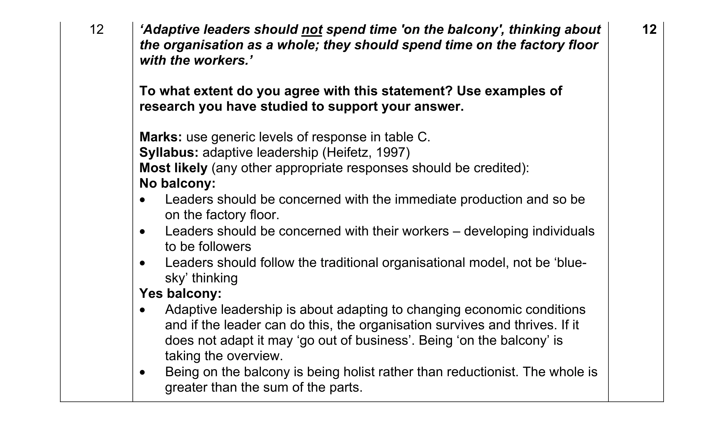 Mark scheme for question 14