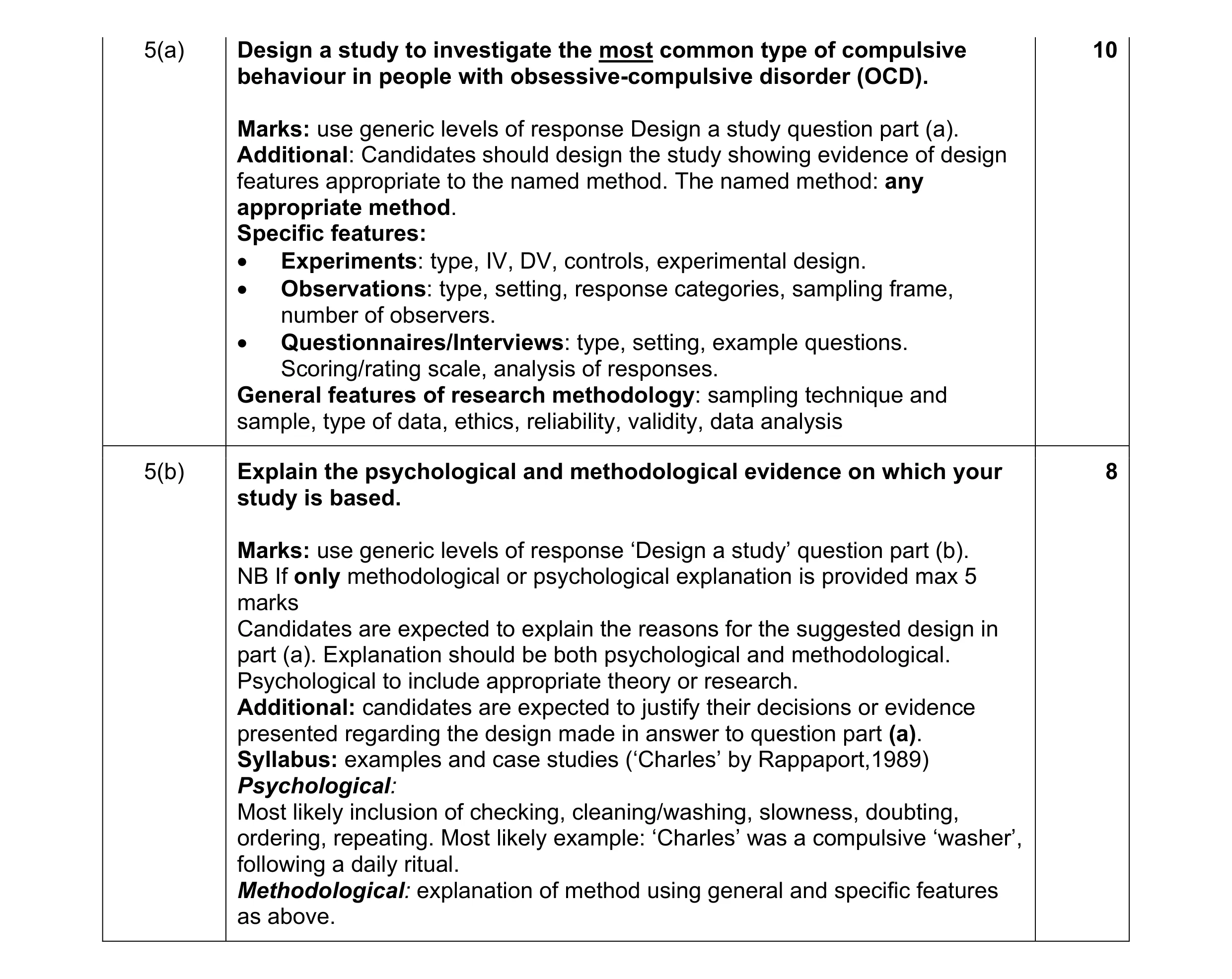 Mark scheme for question 9