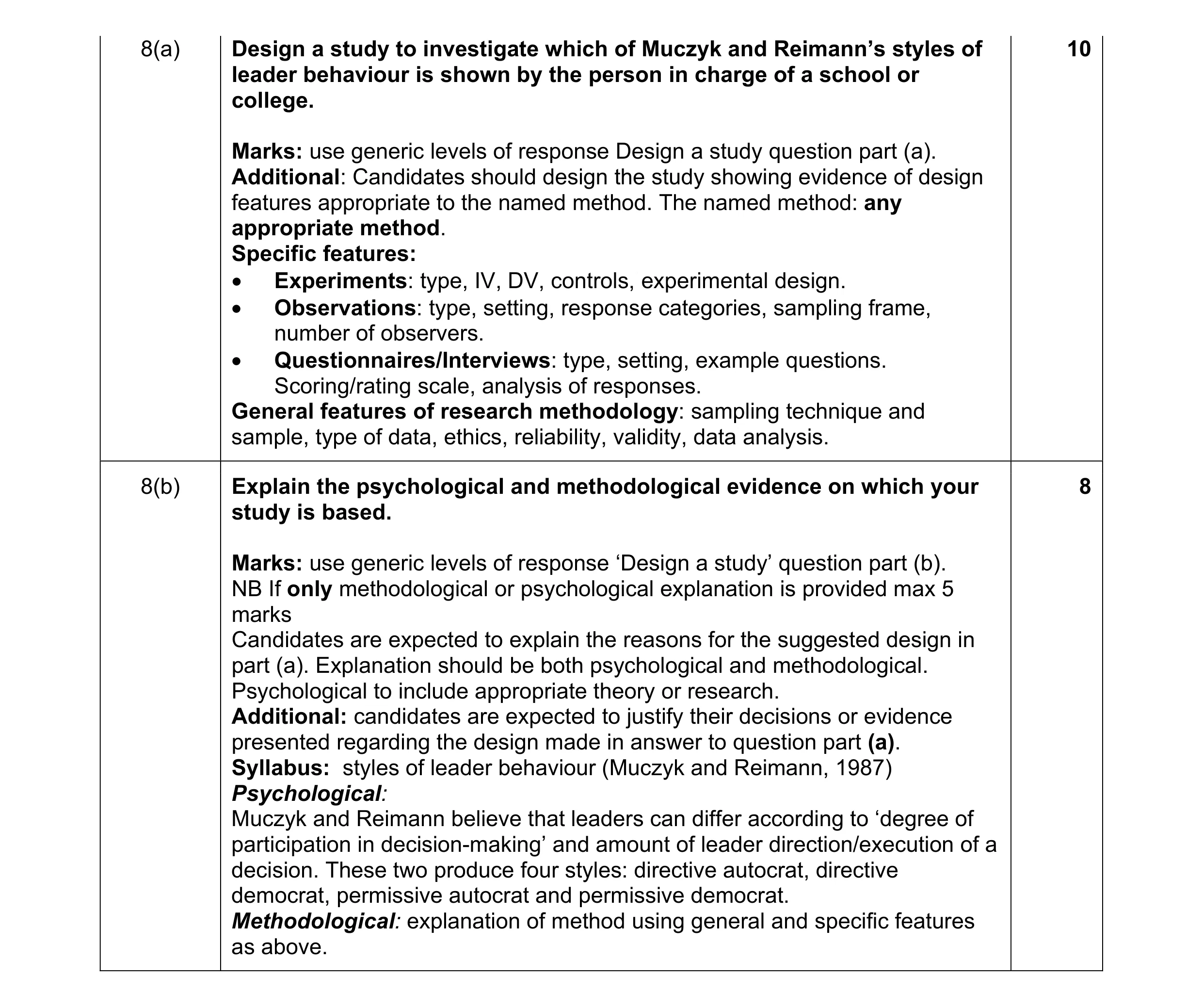 Mark scheme for question 13