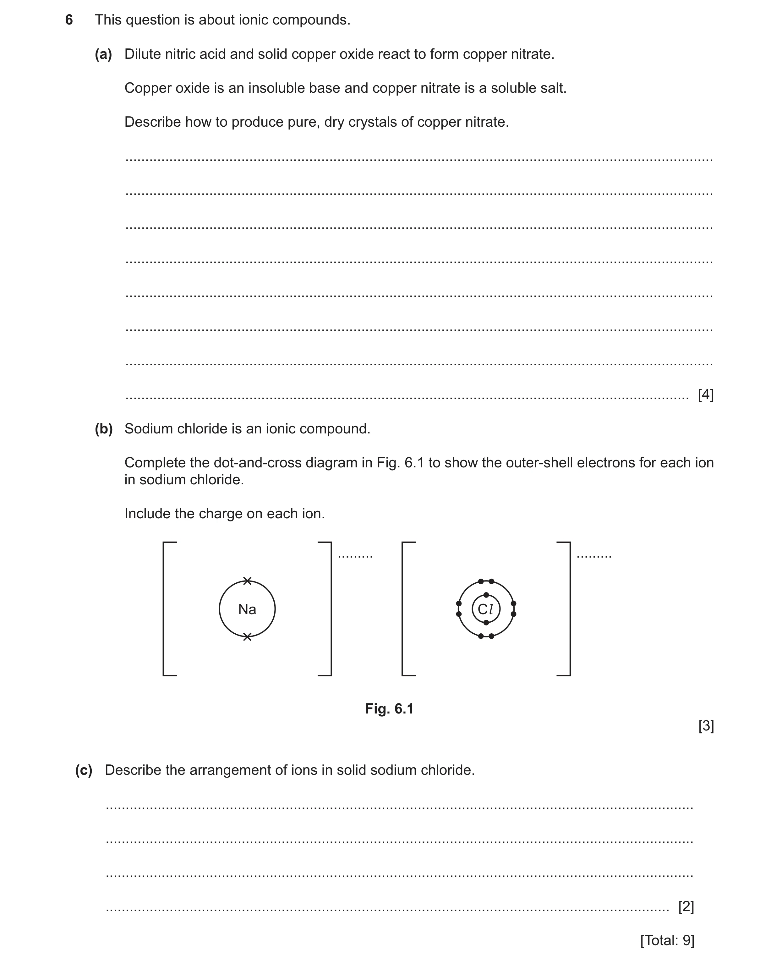 Question 19: This question is about ionic compounds. (a) Dilute nitric acid and solid copper oxide react to form copper nitrate. Copper oxide is an inso…