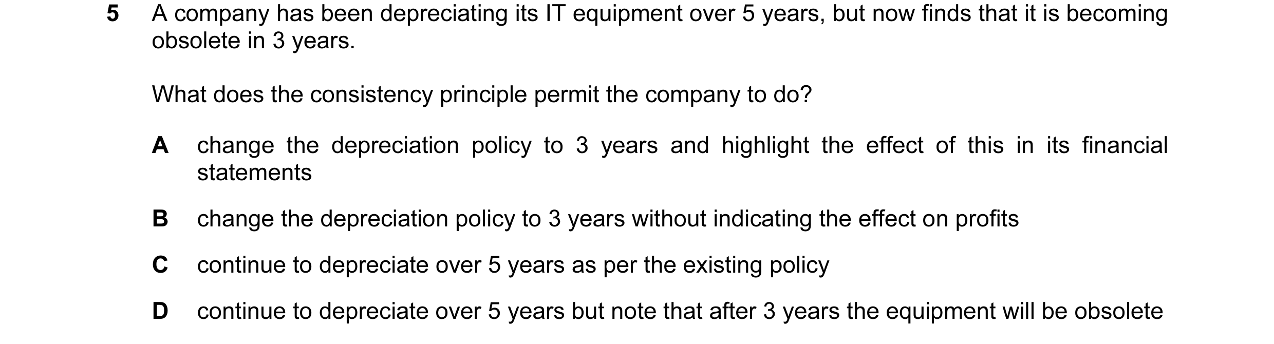 Question 40: A company has been depreciating its IT equipment over 5 years, but now finds that it is becoming obsolete in 3 years. What does the consist…