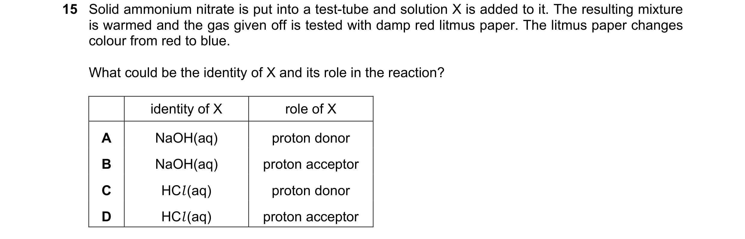 Question 27: Solid ammonium nitrate is put into a test-tube and solution X is added to it. The resulting mixture is warmed and the gas given off is test…