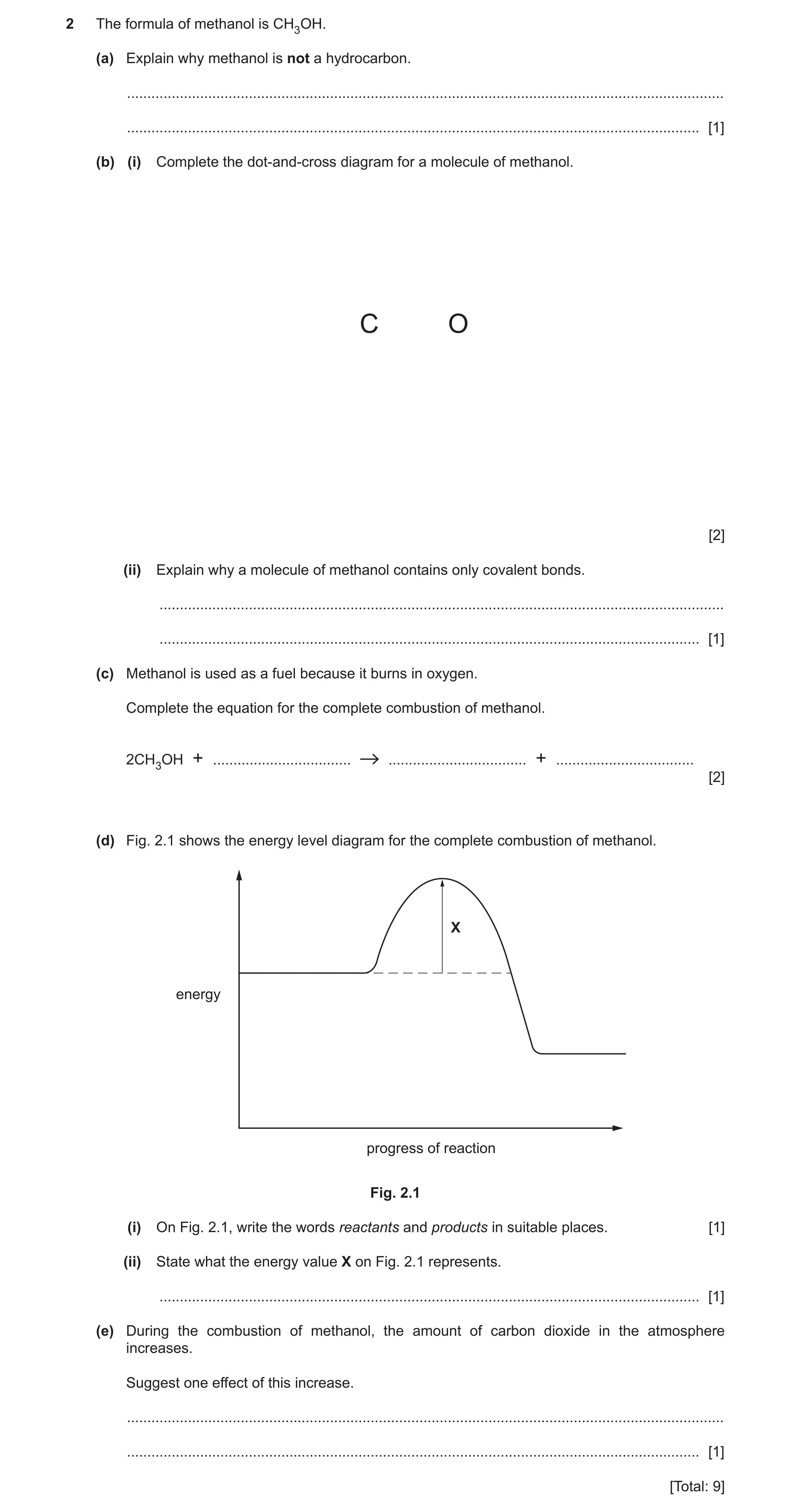 Question 14: The formula of methanol is CH3OH. (a) Explain why methanol is not a hydrocarbon. ..........................................................…
