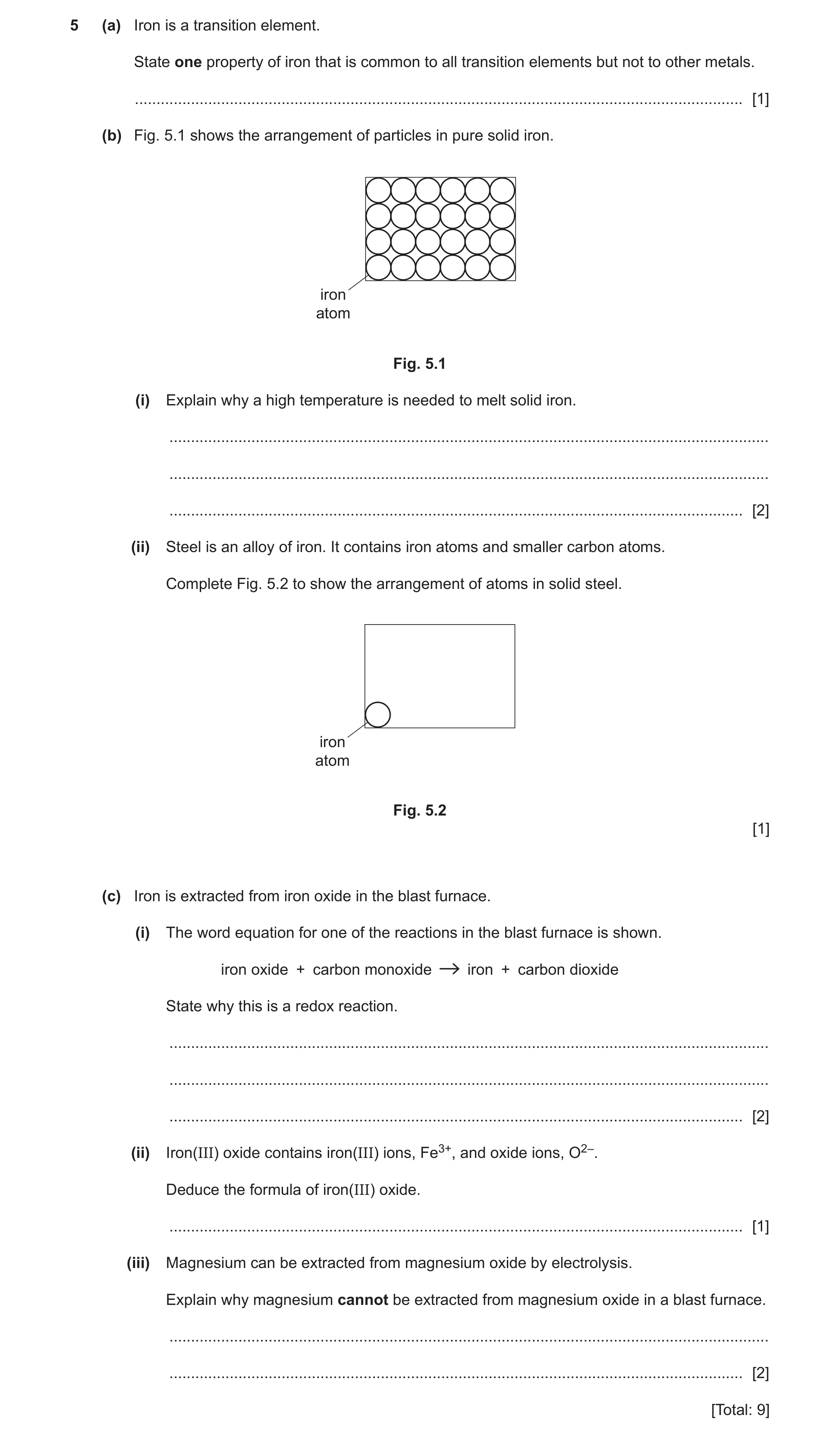 Question 6: (a) Iron is a transition element. State one property of iron that is common to all transition elements but not to other metals. ...........…