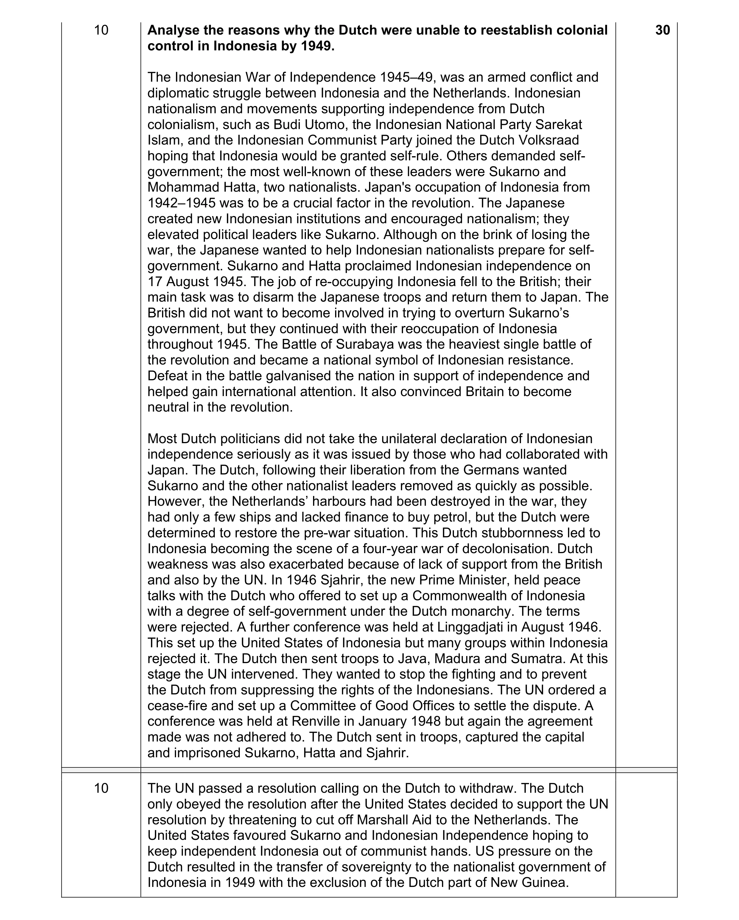 Mark scheme for question 7