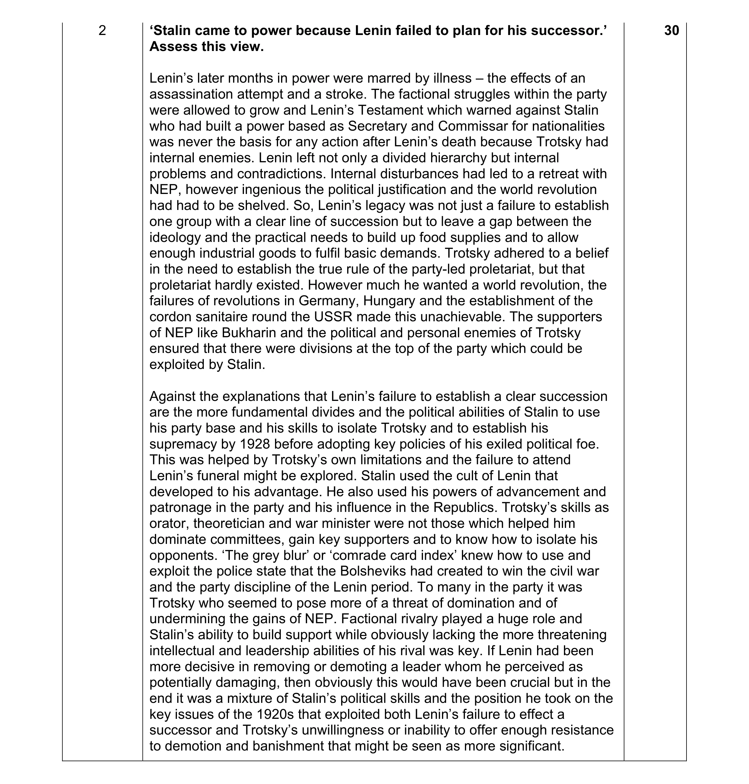 Mark scheme for question 8