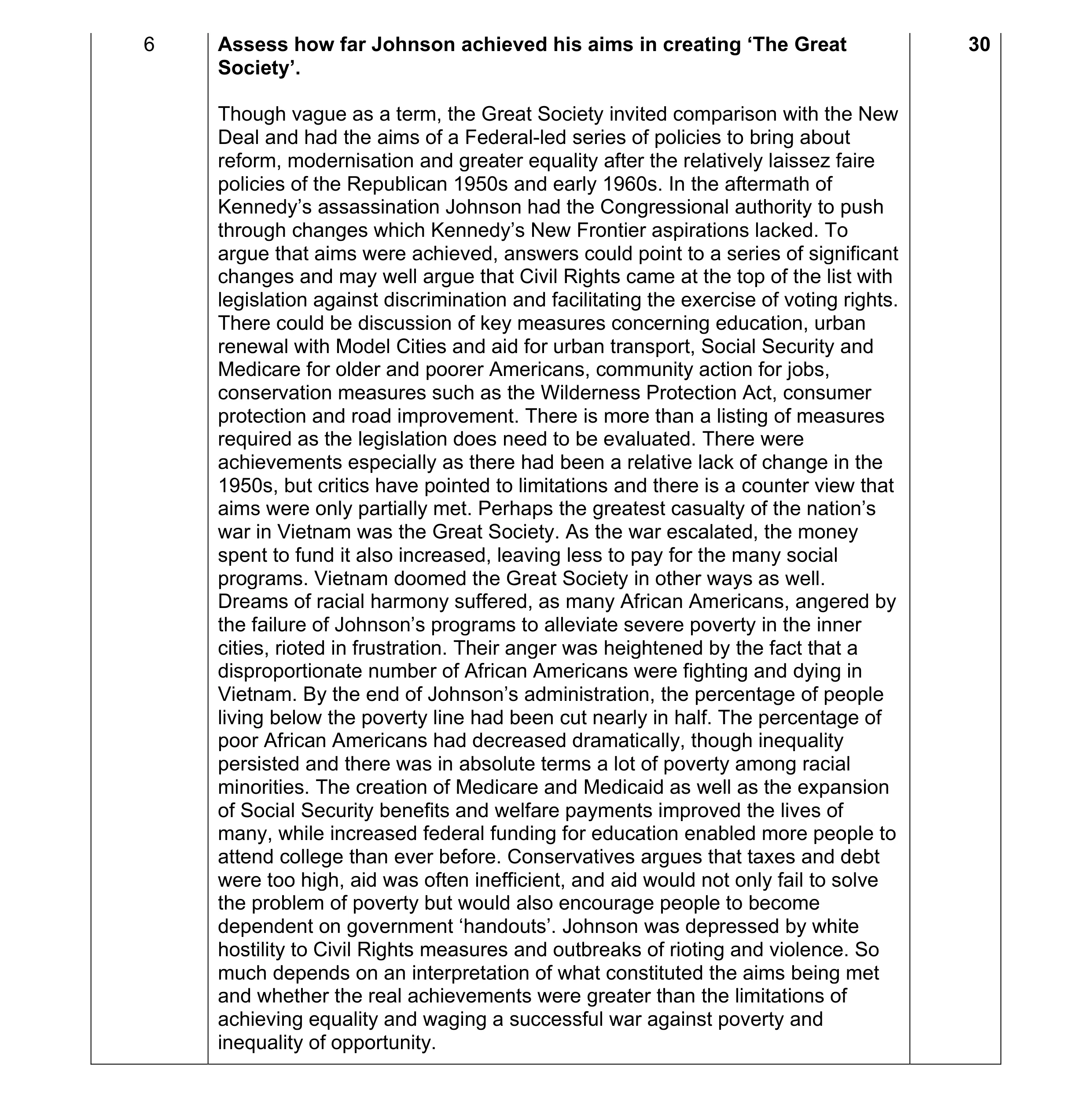Mark scheme for question 4
