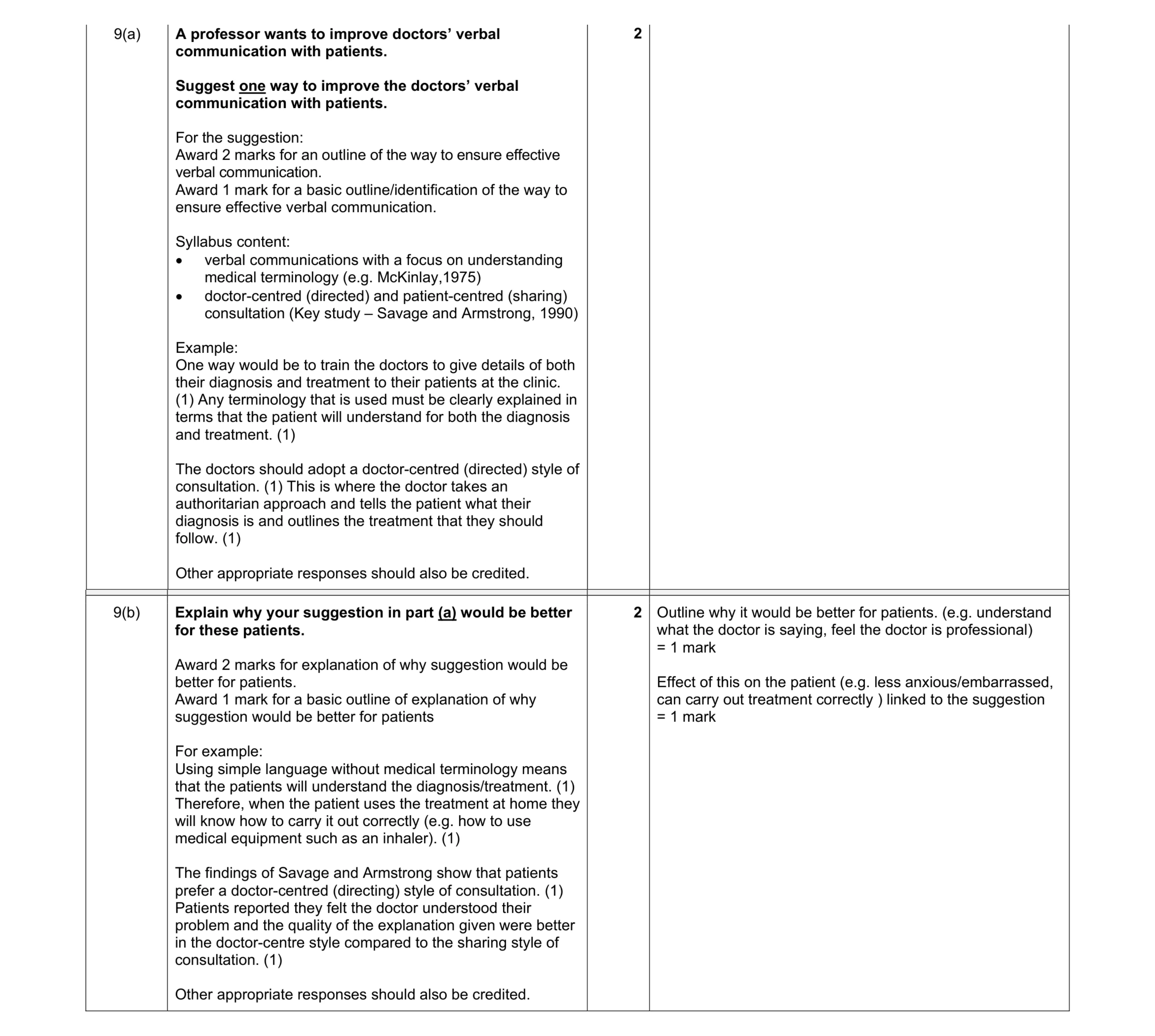 Mark scheme for question 27