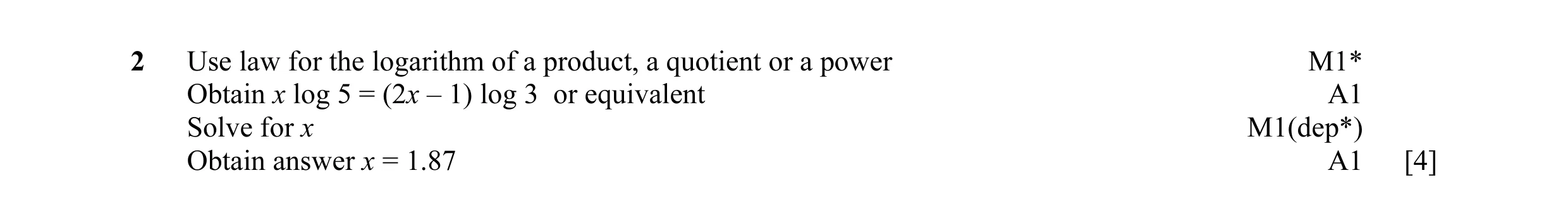 Mark scheme for question 2