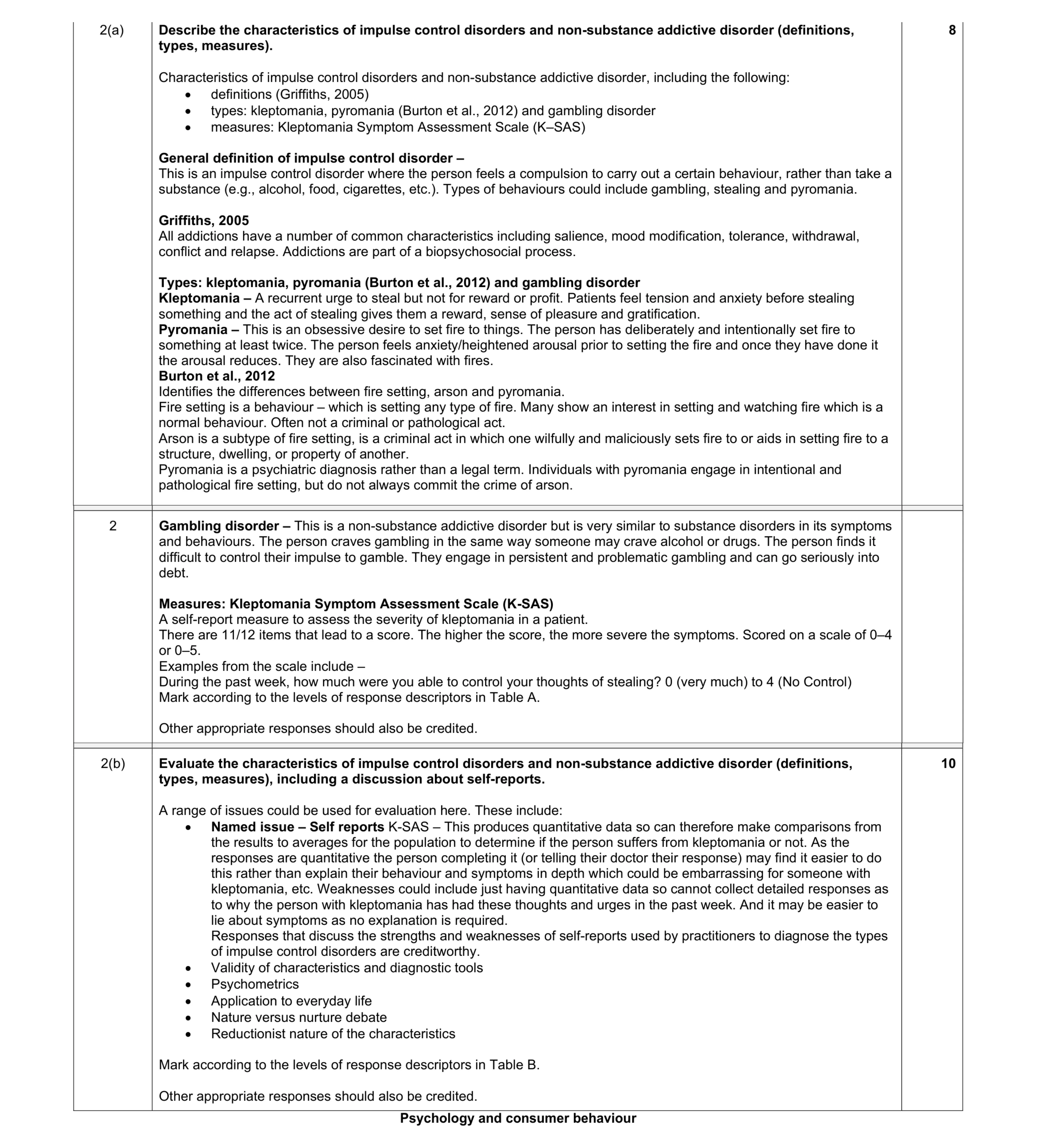 Mark scheme for question 10