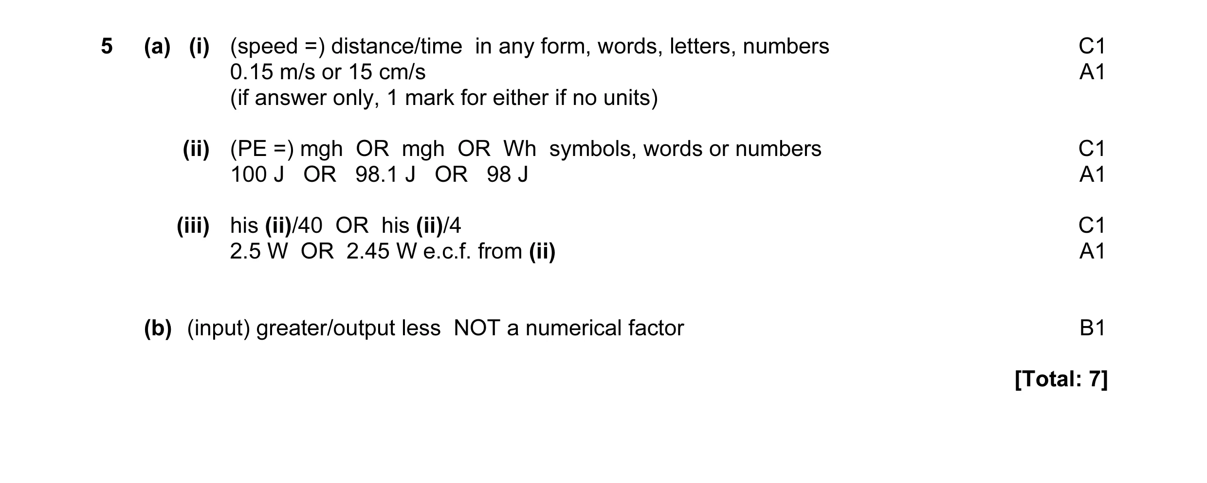 Mark scheme for question 20