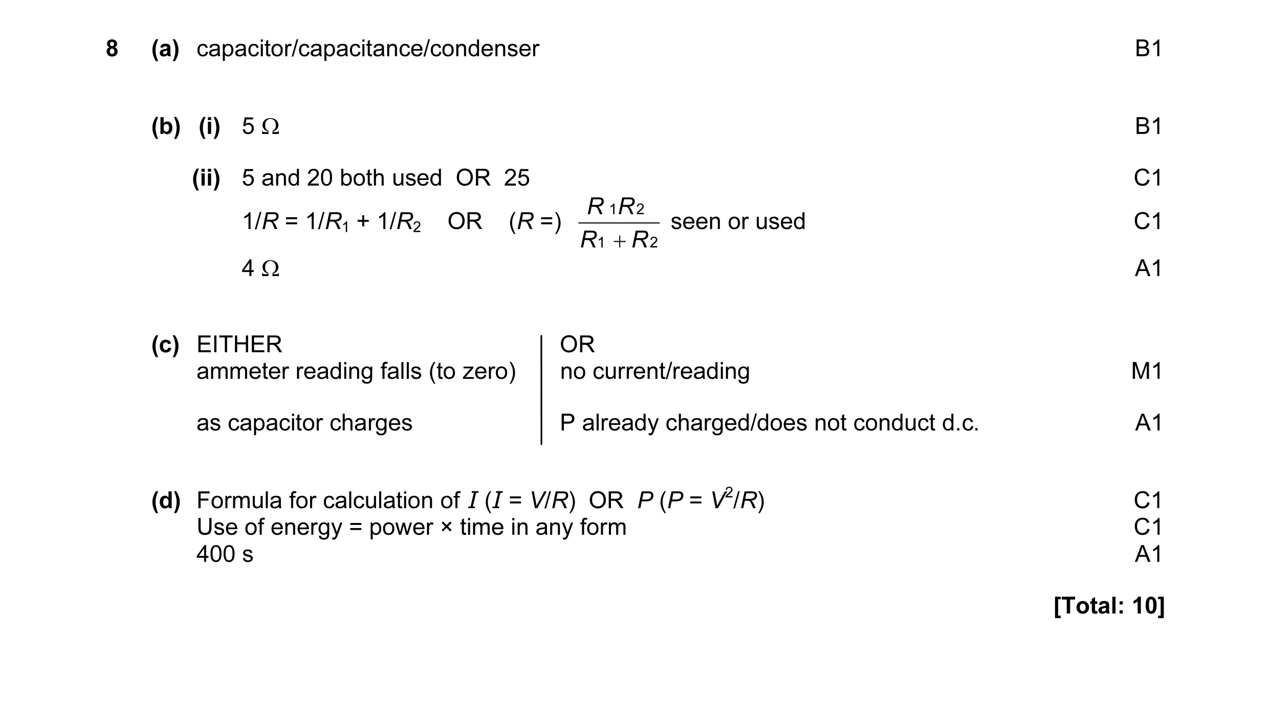 Mark scheme for question 21