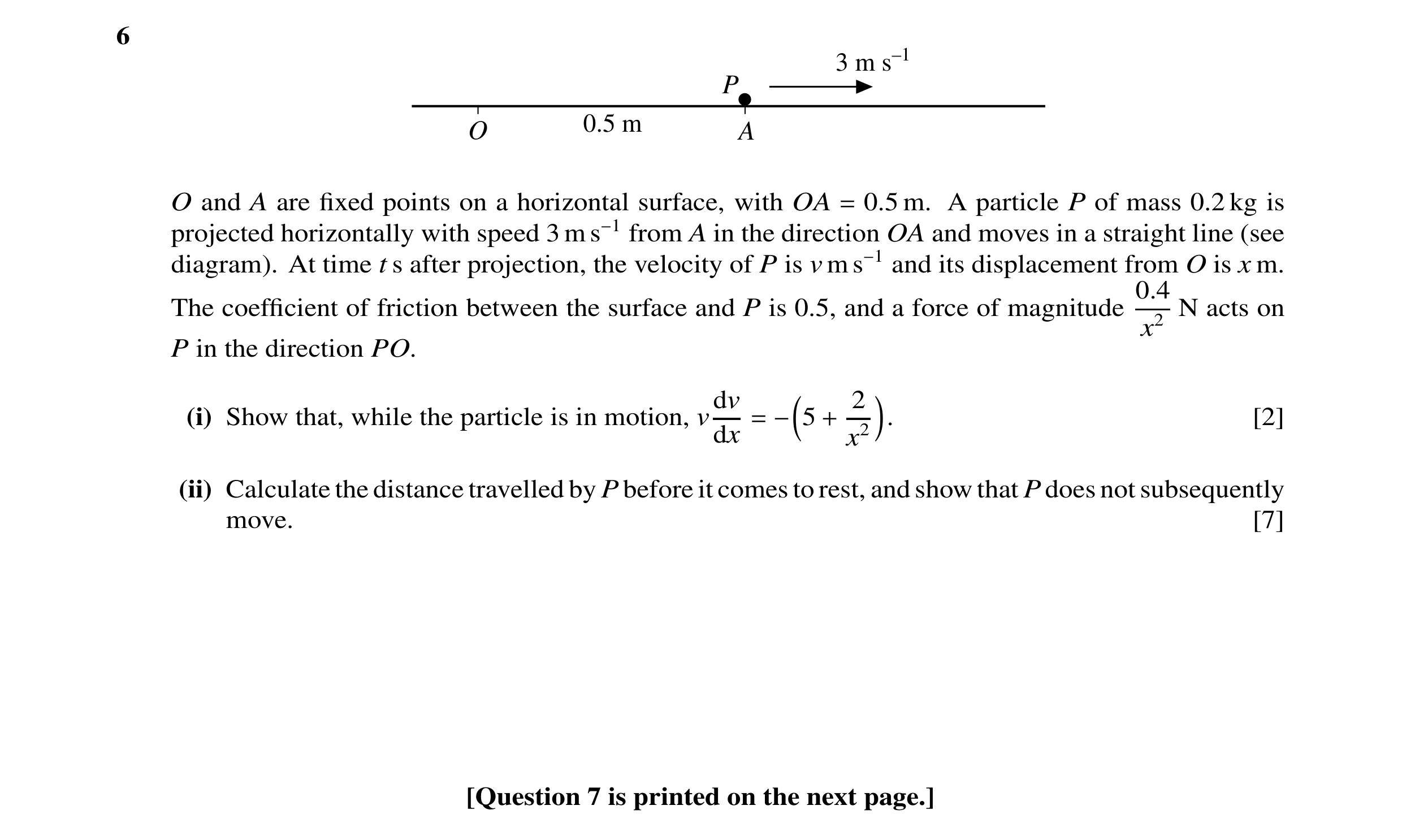 Question 48: 3 m s–1 P O 0.5 m A O and A are ﬁxed points on a horizontal surface, with OA 0.5 m. A particle P of mass 0.2 kg is = projected horizontally…