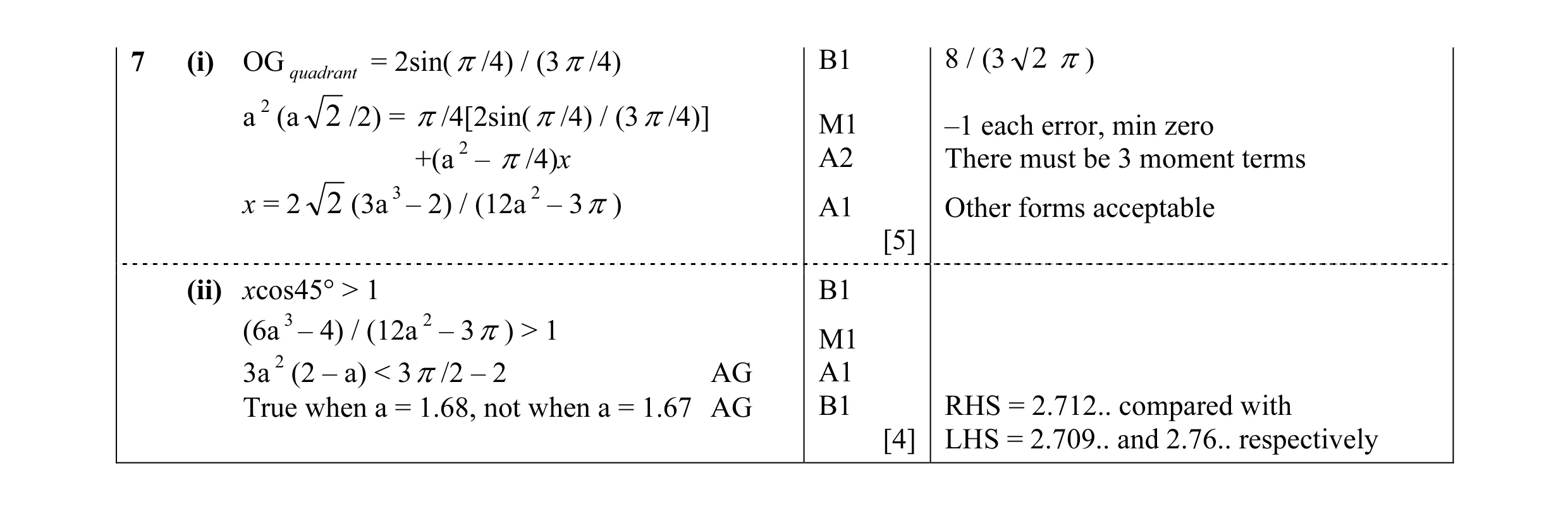 Mark scheme for question 5