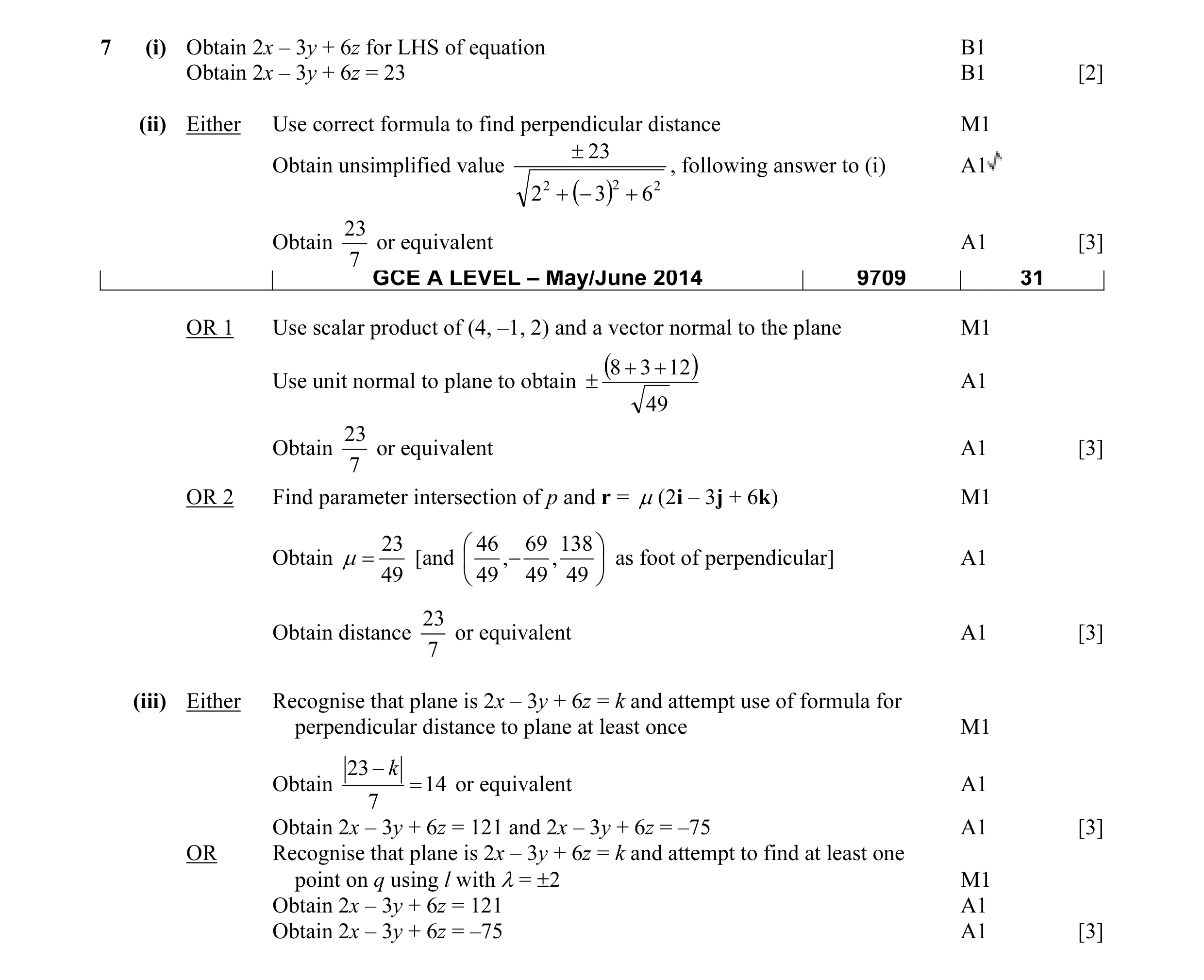 Mark scheme for question 30
