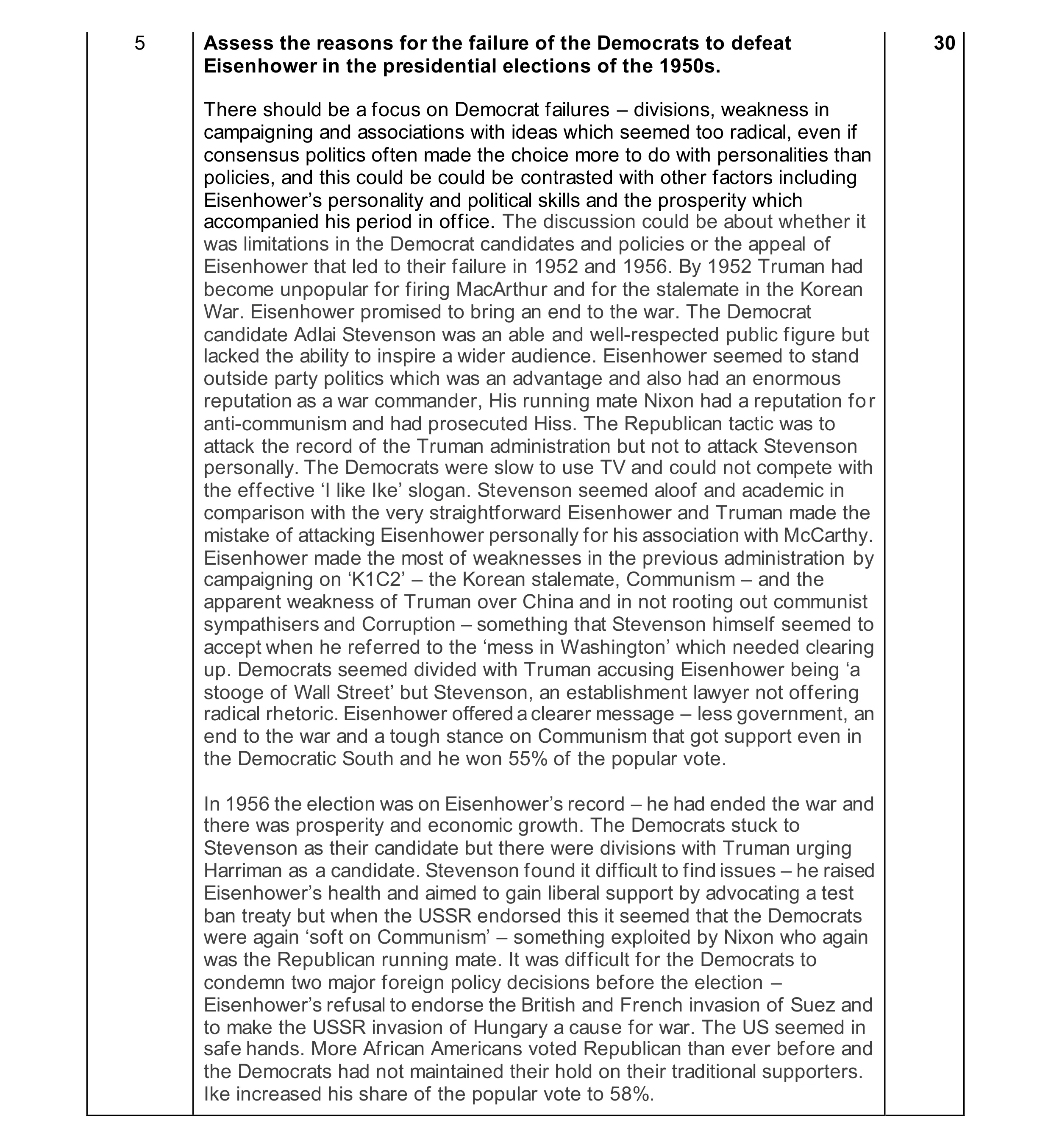 Mark scheme for question 13