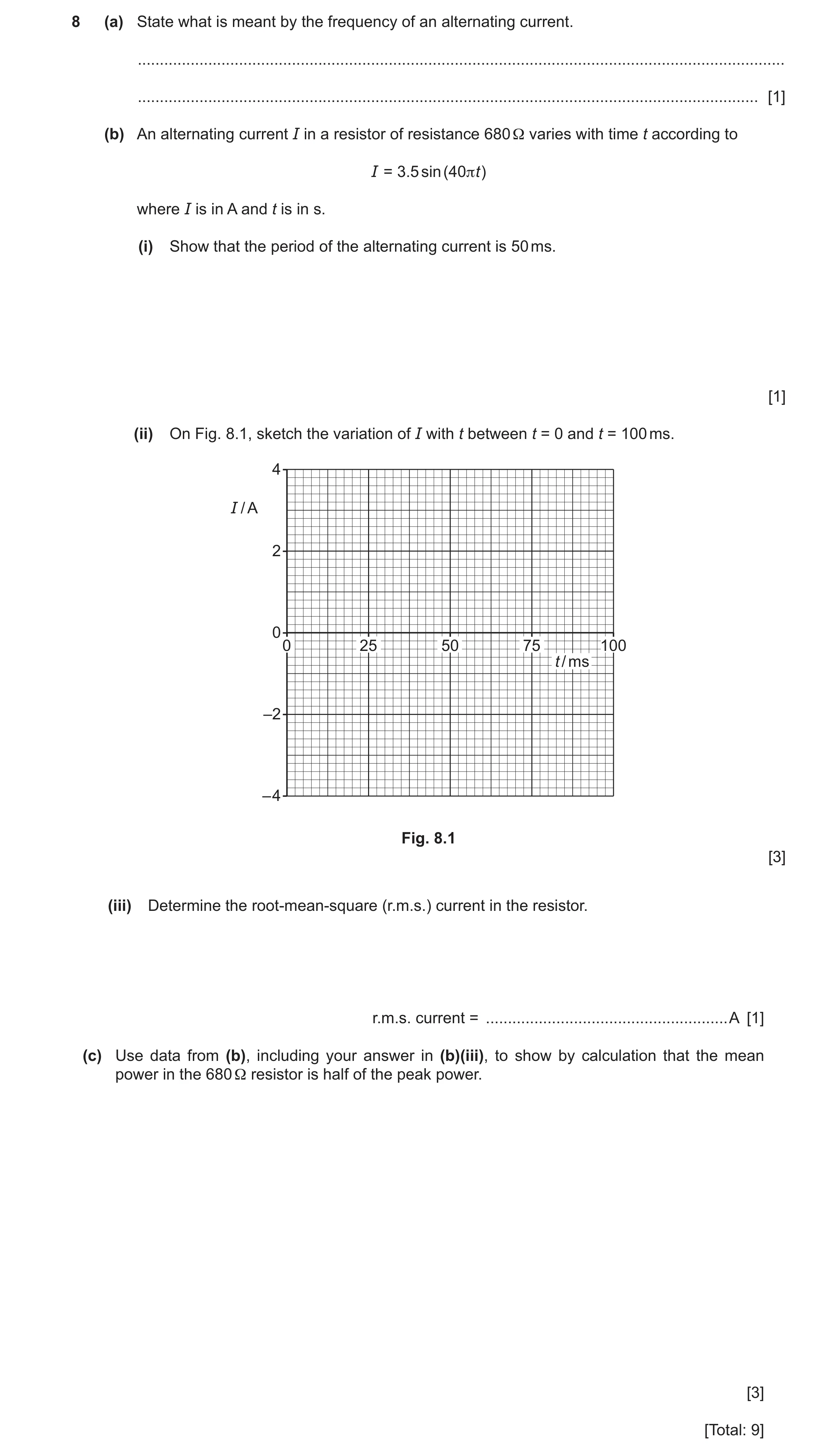 Question 25: (a) State what is meant by the frequency of an alternating current. .......................................................................…