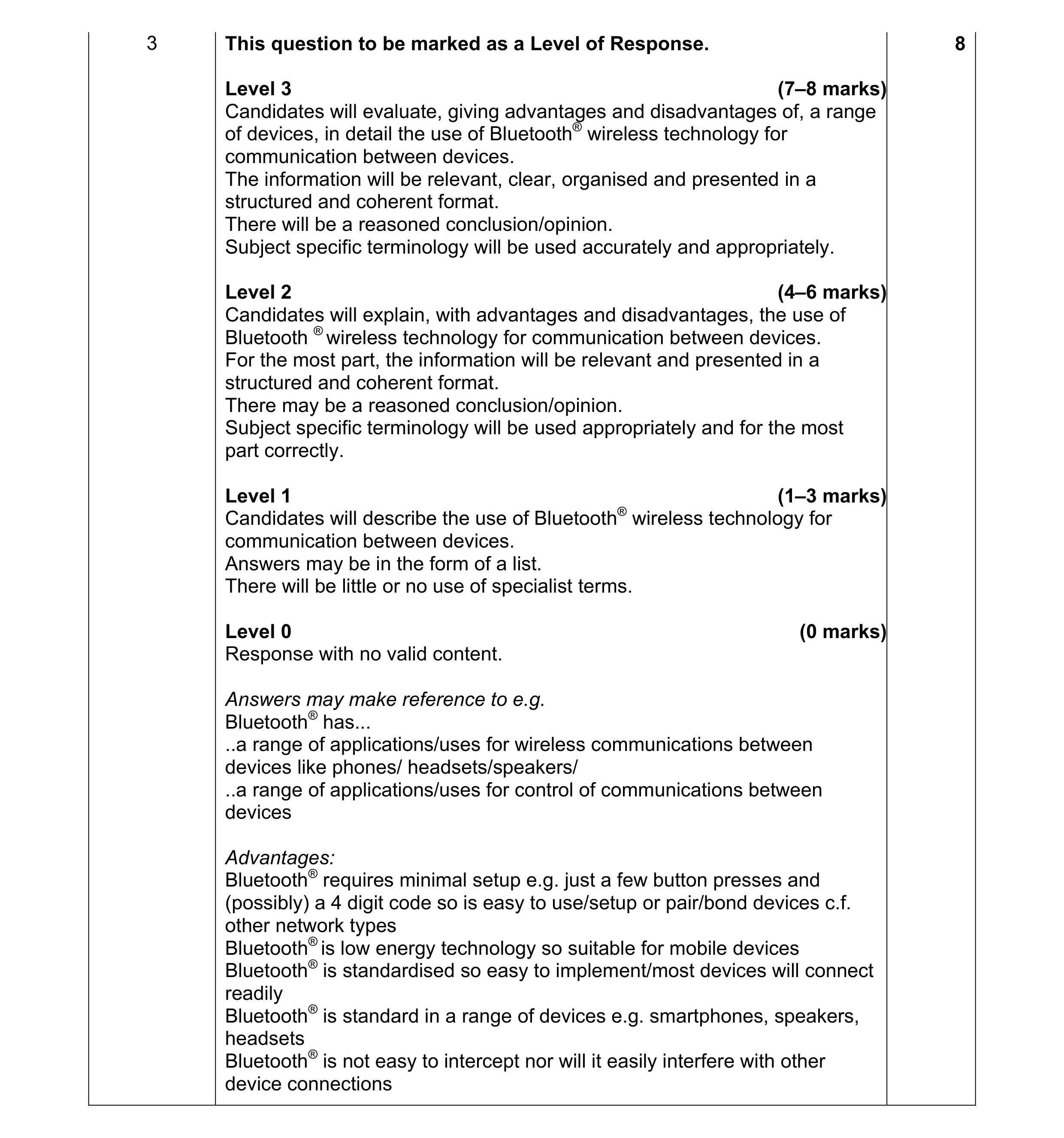 Mark scheme for question 5