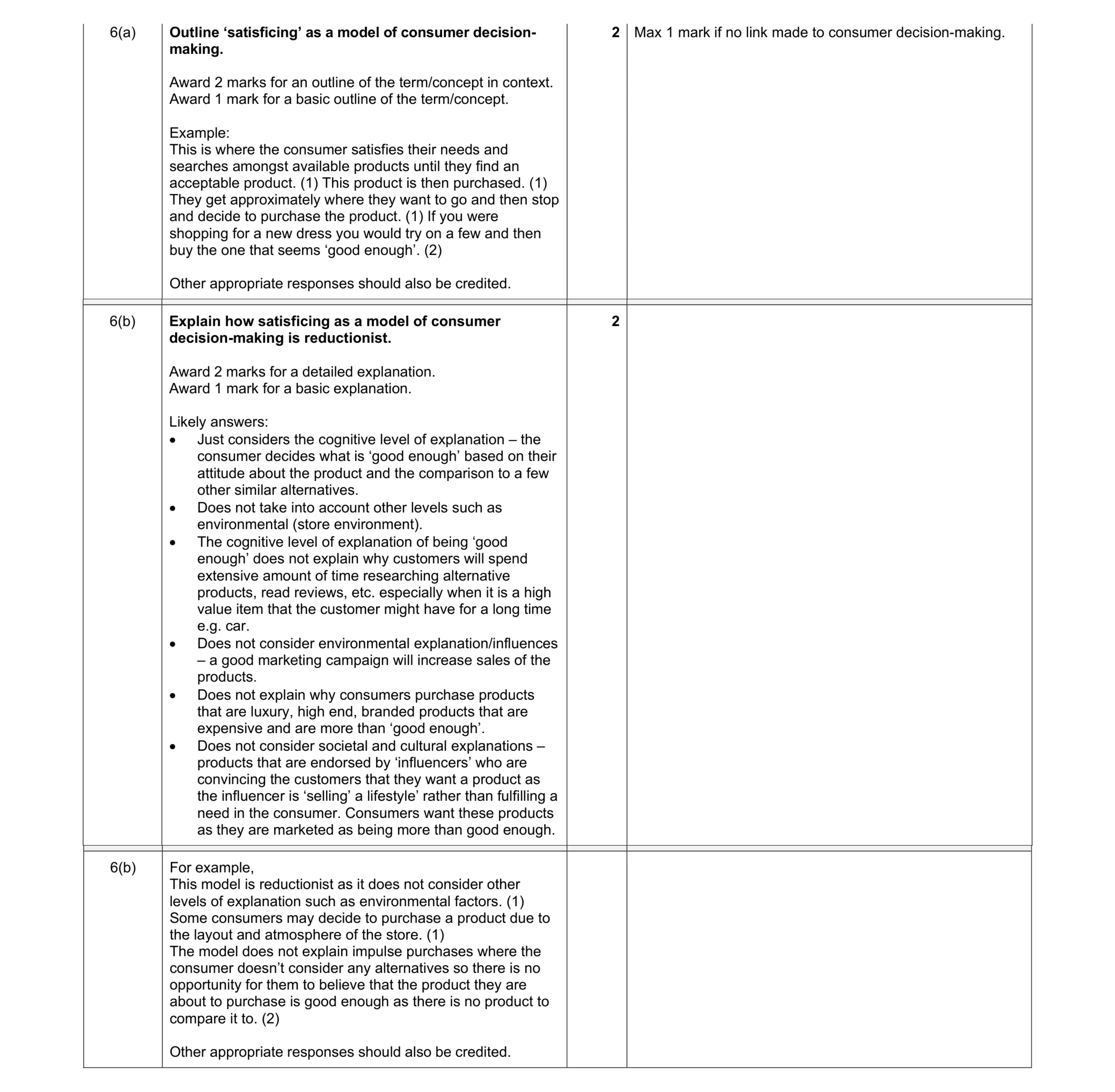 Mark scheme for question 34