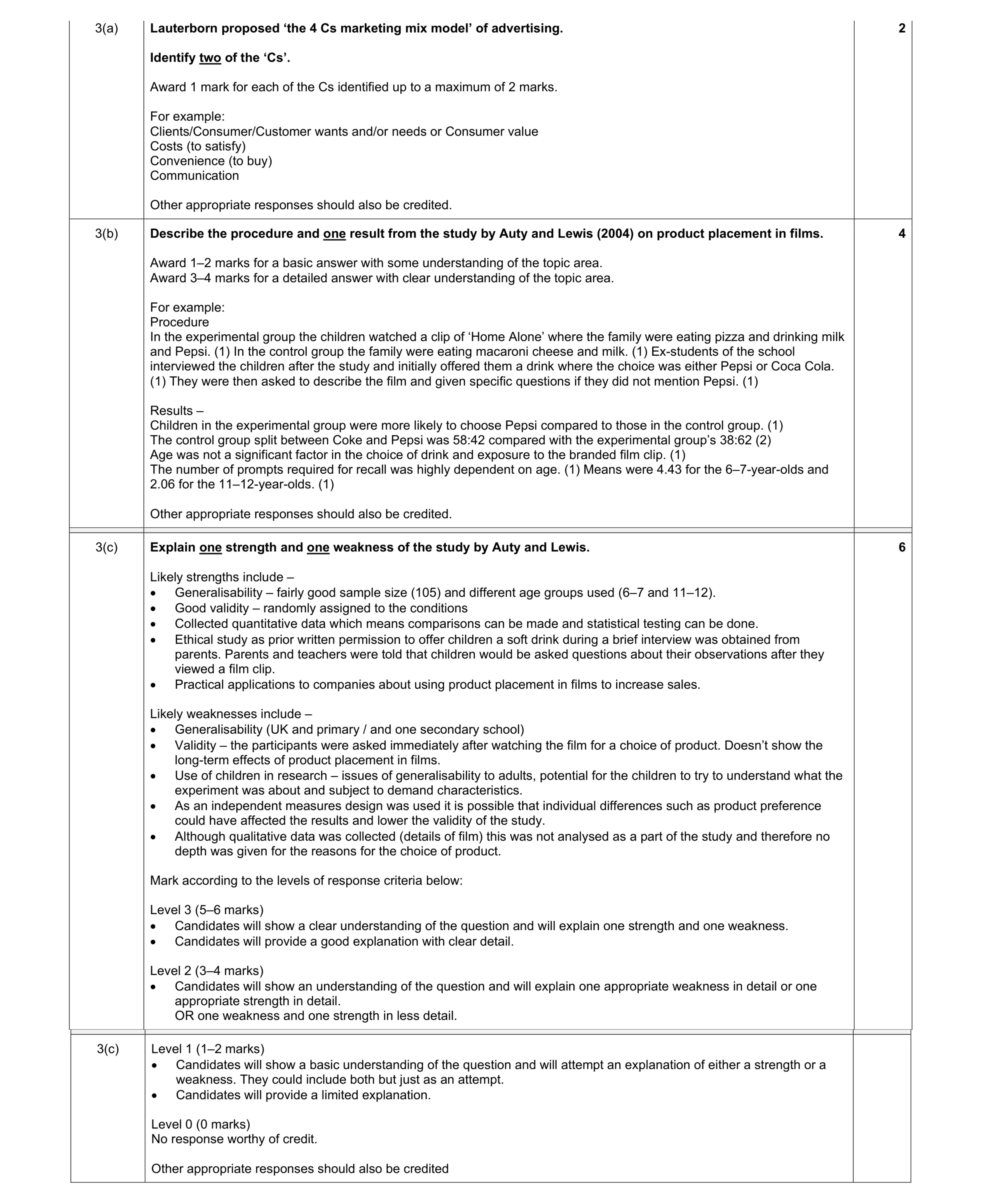 Mark scheme for question 7