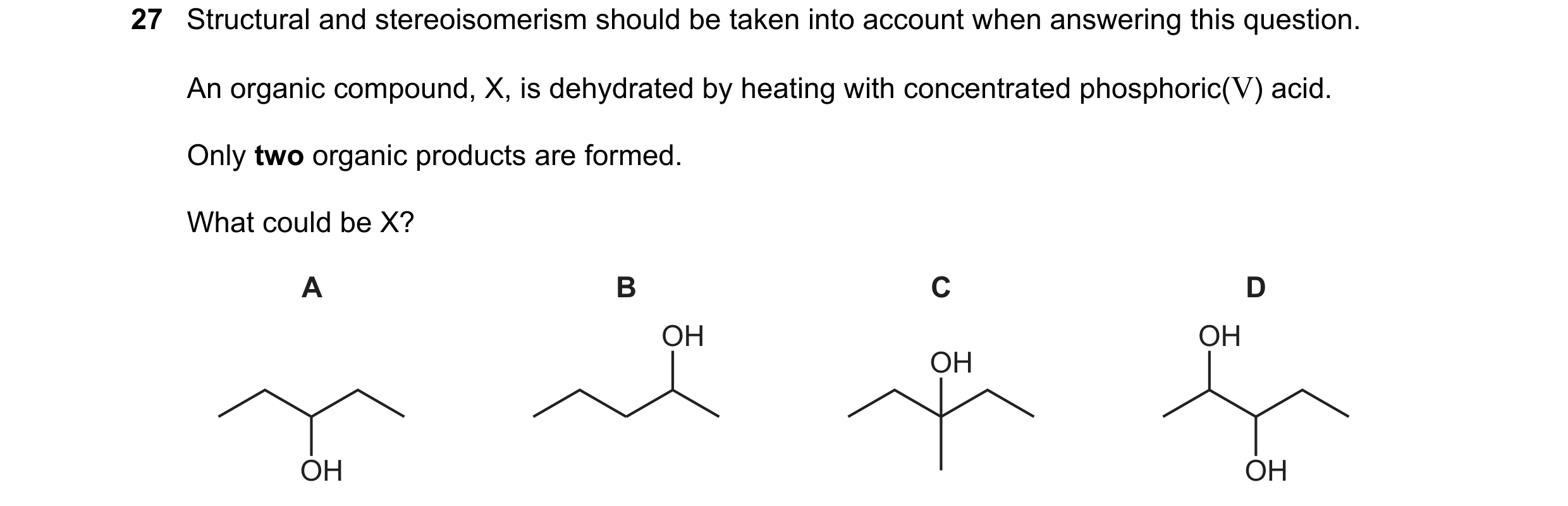 Question 292: Structural and stereoisomerism should be taken into account when answering this question. An organic compound, X, is dehydrated by heating …