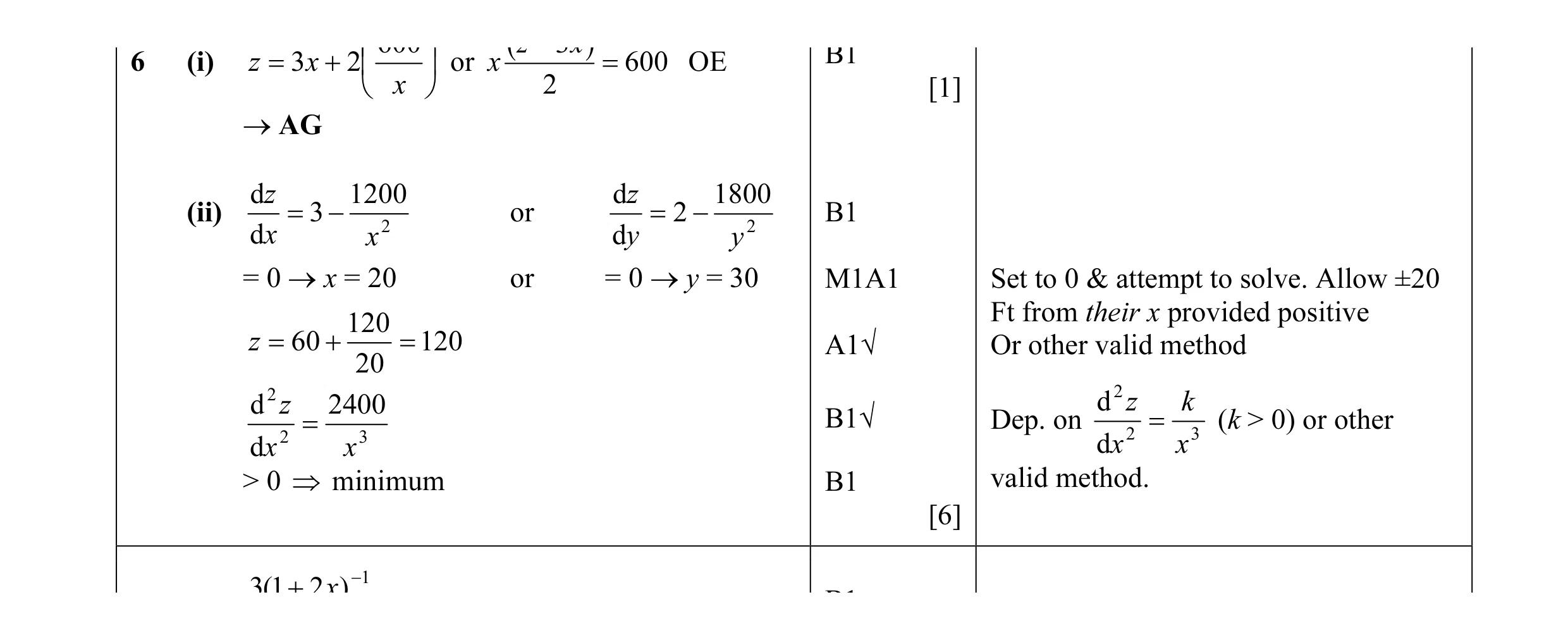 Mark scheme for question 12