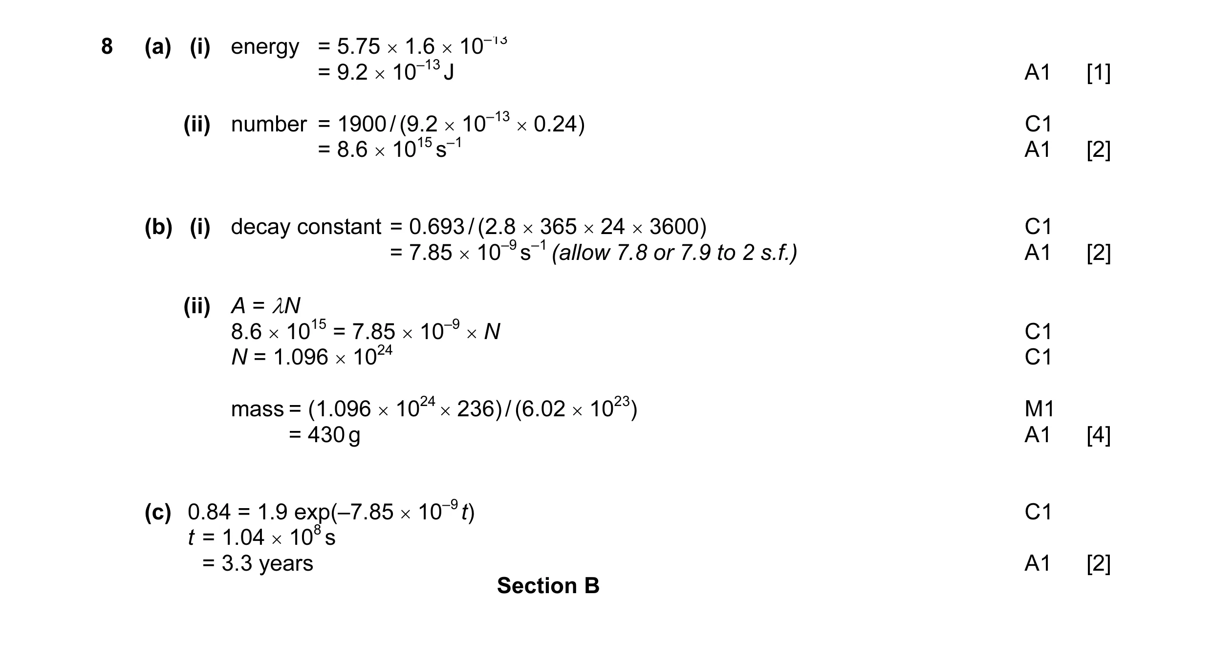 Mark scheme for question 14