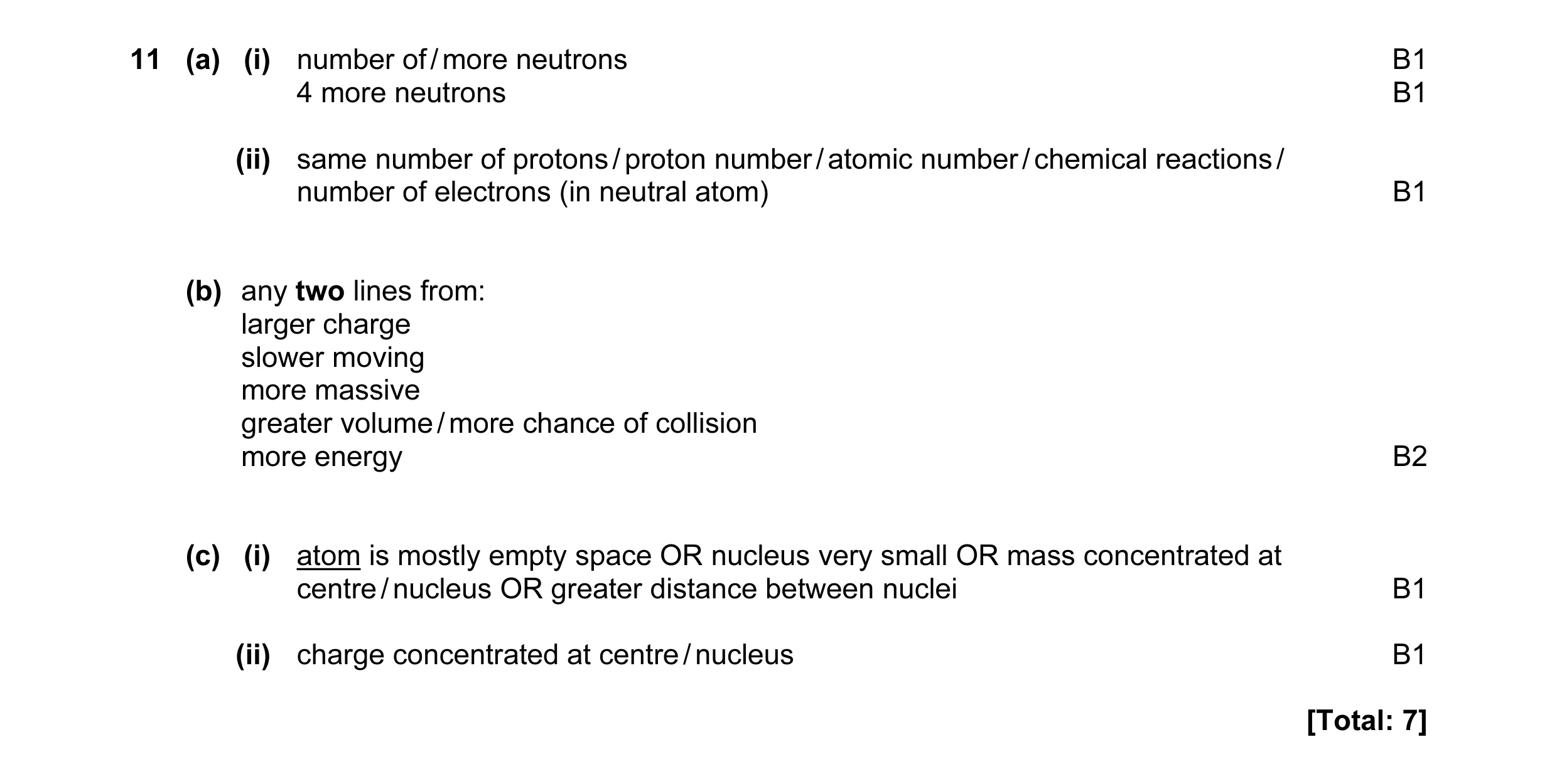 Mark scheme for question 17