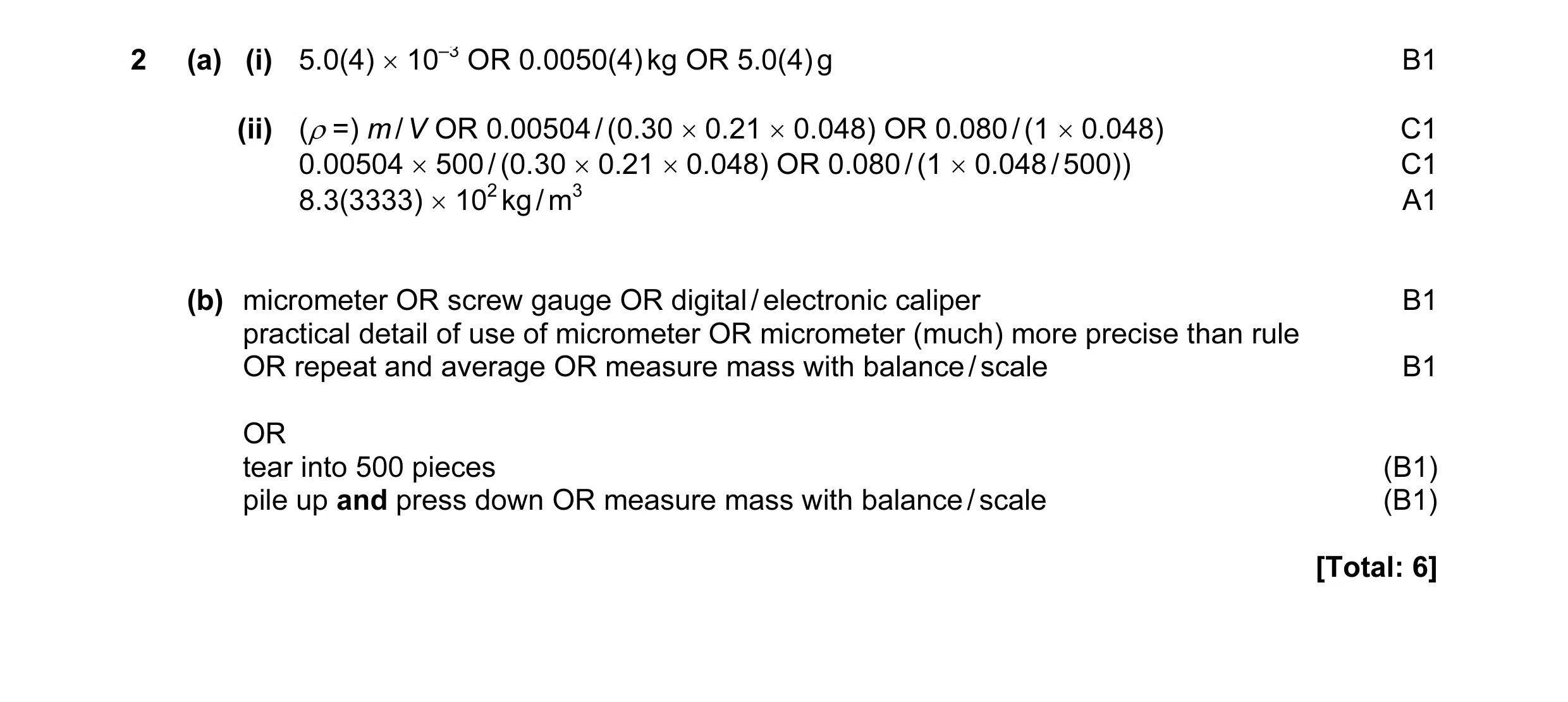 Mark scheme for question 13