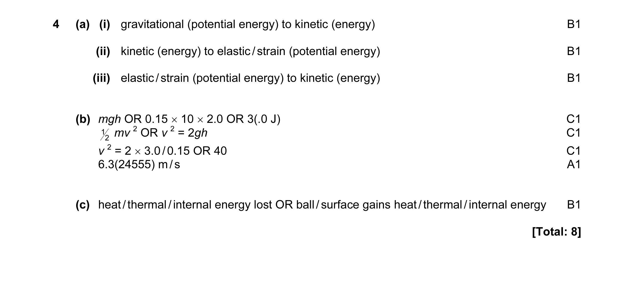 Mark scheme for question 61