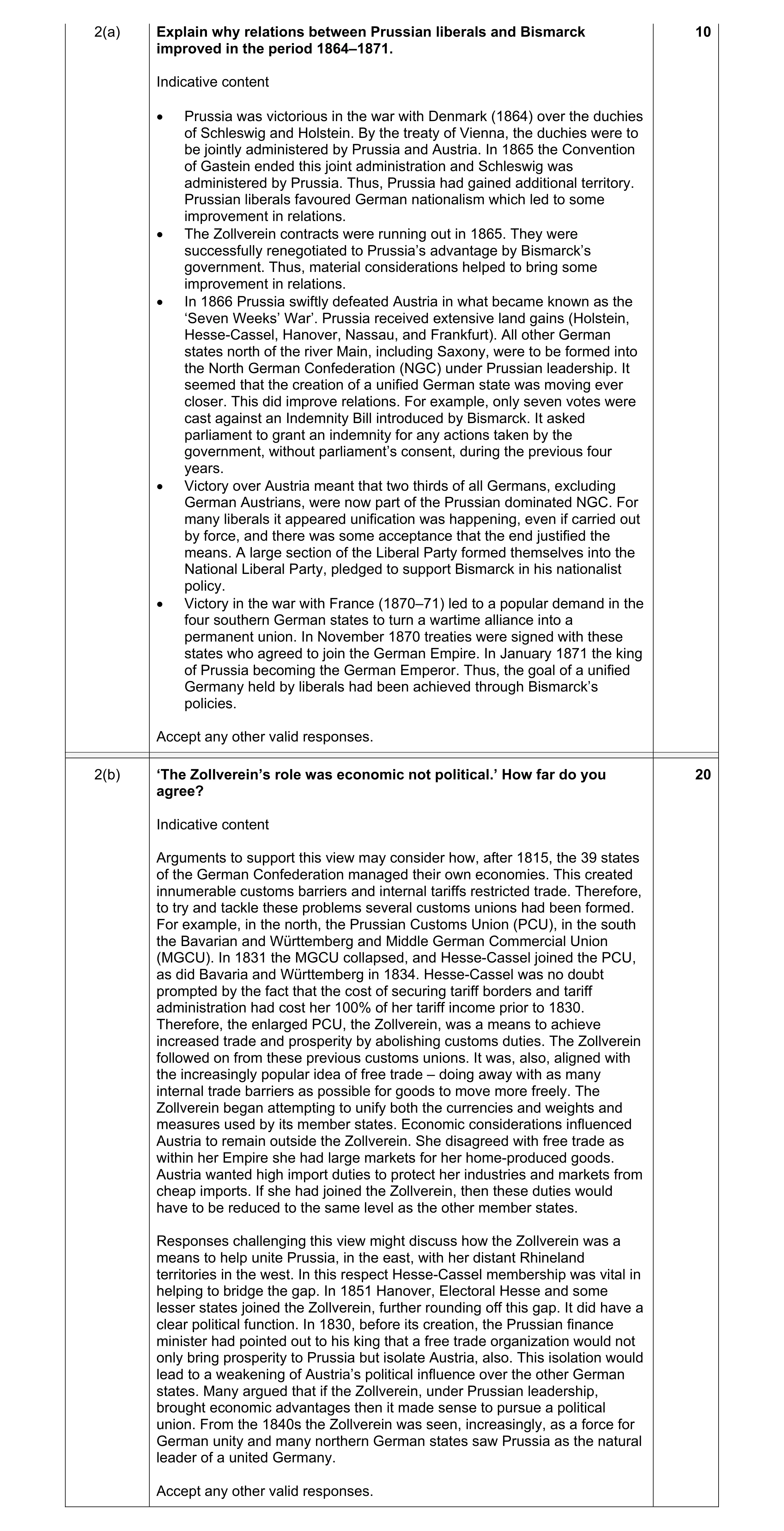 Mark scheme for question 7