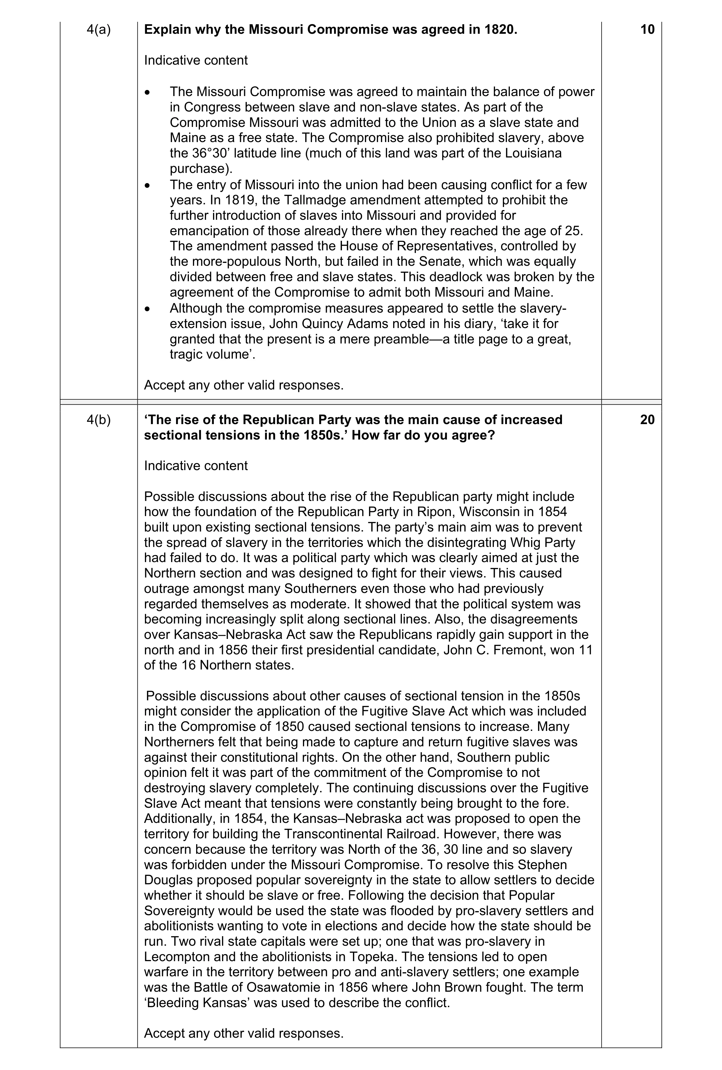 Mark scheme for question 10