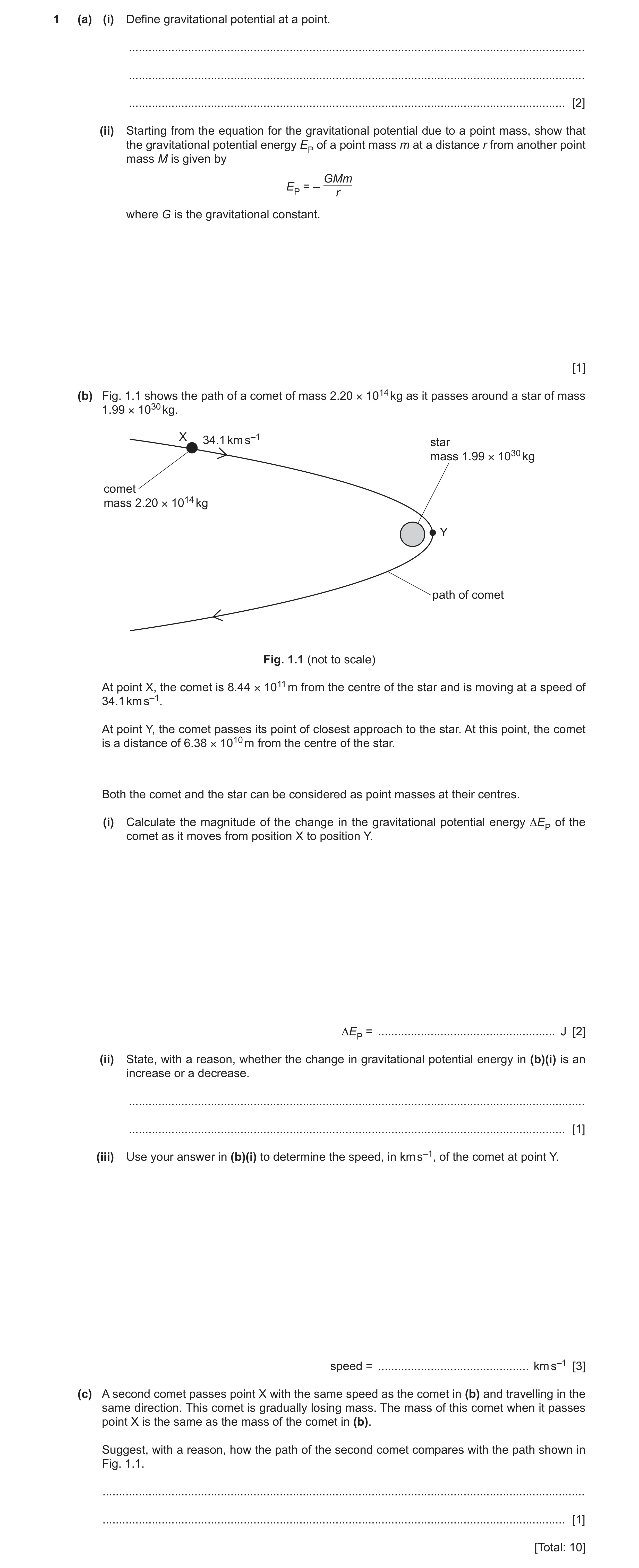 Question 14: (a) (i) Define gravitational potential at a point. ........................................................................................…