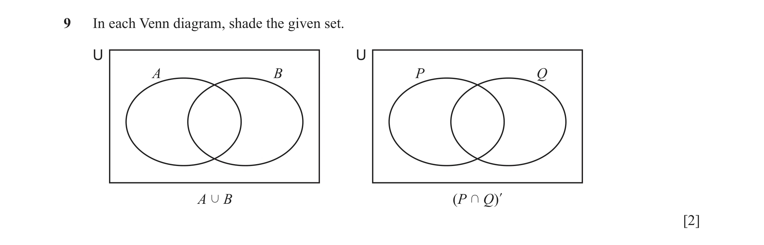 Question 16: In each Venn diagram, shade the given set. U U A B P Q A j B ( P k Q ) l [2]