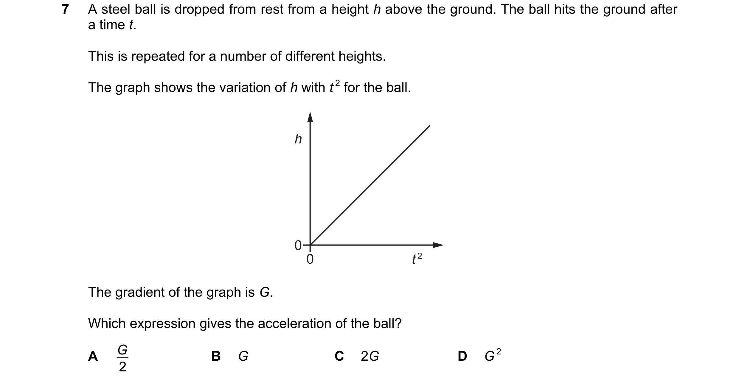 Question 174: A steel ball is dropped from rest from a height h above the ground. The ball hits the ground after a time t. This is repeated for a number …